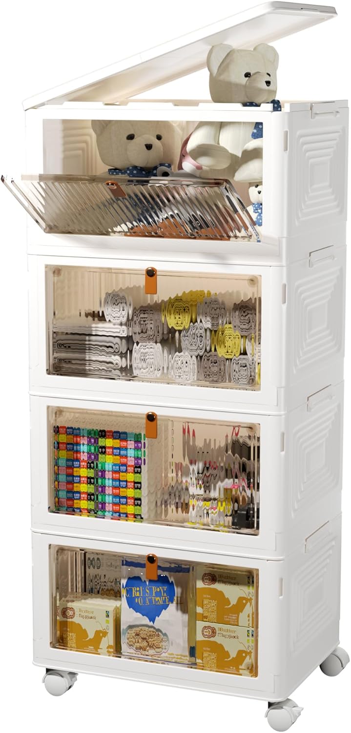 4 Tier Stackable Storage Bins with Lids, 23Qt Plastic Storage Containers with Magnetic Doorways & Wheels, Collapsible Storage Bins Closet Organizers, Foldable Group for Dwelling, Get together, Workplace, Dorm 4 Tier Stackable Storage Bins with Lids, 23Qt Plastic Storage Containers with Magnetic Doorways & Wheels, Collapsible Storage Bins Closet Organizers, Foldable Group for Dwelling, Get together, Workplace, Dorm