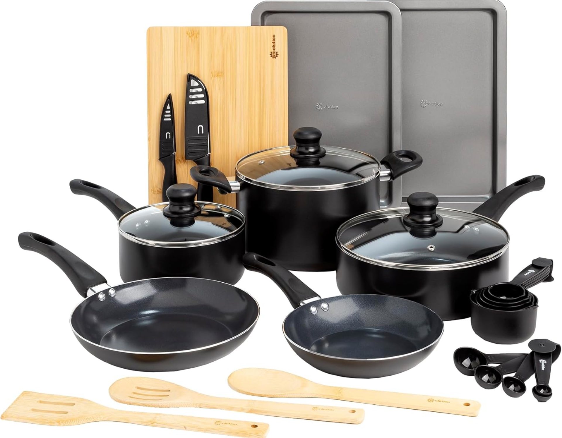 Ecolution Straightforward Clear Ceramic Nonstick Cookware Set, Dishwasher Protected Kitchen Pots and Pans Set, Consolation Grip Deal with, Even Heating, Final Meals Launch, 26-Piece, Black Ecolution Straightforward Clear Ceramic Nonstick Cookware Set, Dishwasher Protected Kitchen Pots and Pans Set, Consolation Grip Deal with, Even Heating, Final Meals Launch, 26-Piece, Black