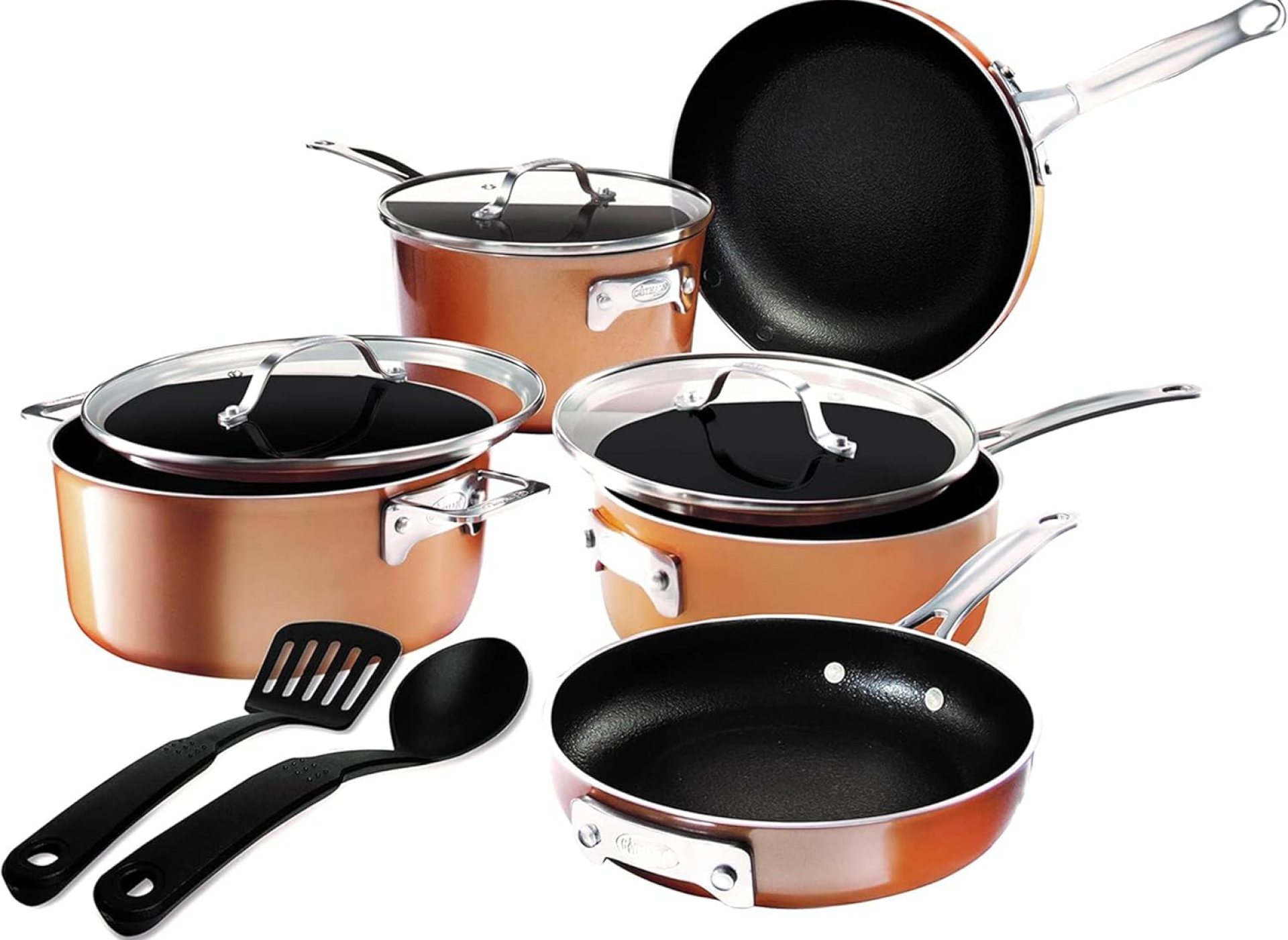 GOTHAM STEEL 10 Laptop Copper Pots and Pans Set Non Stick Cookware Units for Kitchen, Area Saving Pots and Pans with Fry Pan and Pot Set, Non Poisonous, Nonstick Cookware Set, Oven and Dishwasher Protected GOTHAM STEEL 10 Laptop Copper Pots and Pans Set Non Stick Cookware Units for Kitchen, Area Saving Pots and Pans with Fry Pan and Pot Set, Non Poisonous, Nonstick Cookware Set, Oven and Dishwasher Protected