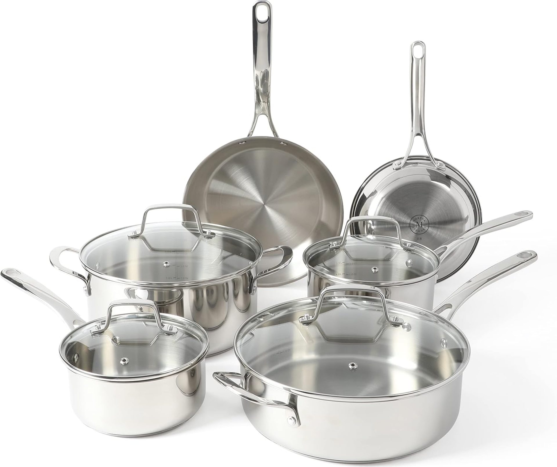 Martha Stewart Castelle 10 Piece 18/8 Stainless Metal Induction Secure Pots and Pans Non-Poisonous Triply Backside Kitchen Cookware Set Martha Stewart Castelle 10 Piece 18/8 Stainless Metal Induction Secure Pots and Pans Non-Poisonous Triply Backside Kitchen Cookware Set