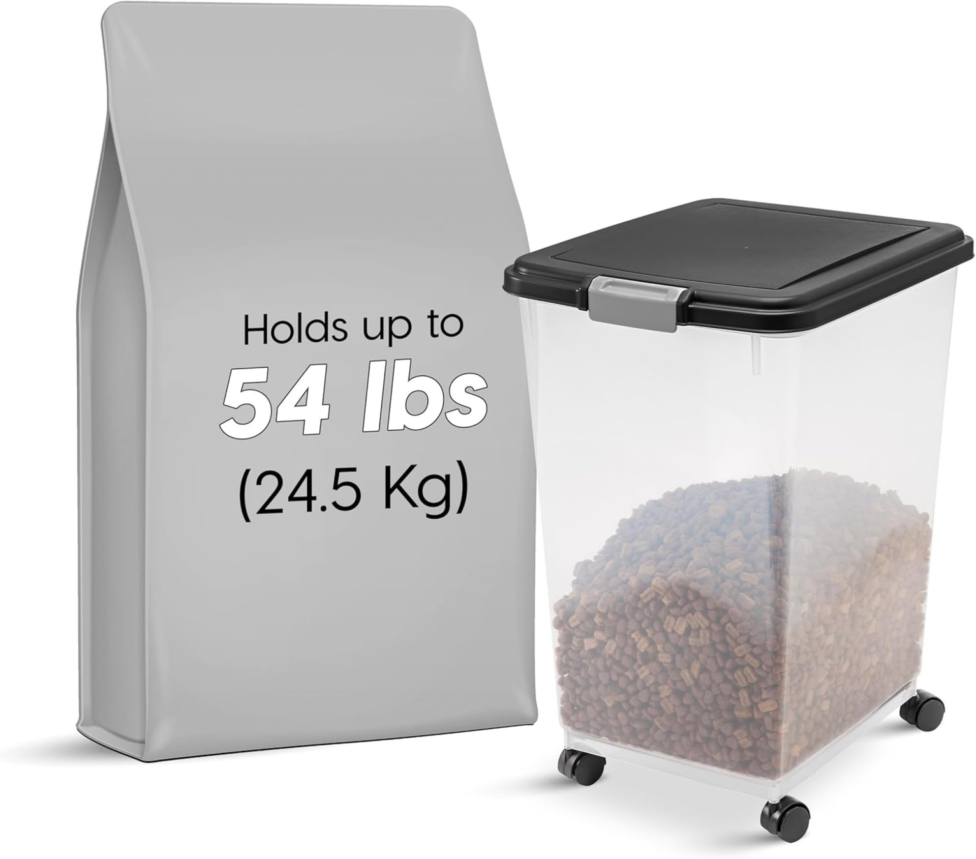 IRIS USA Hermetic Canine Meals Storage Container, As much as 54 lbs, Attachable Wheels, For Canine Cat Hen and Different Pet Meals Storage Bin, Maintain Contemporary, Translucent Physique, Simple Mobility, Black IRIS USA Hermetic Canine Meals Storage Container, As much as 54 lbs, Attachable Wheels, For Canine Cat Hen and Different Pet Meals Storage Bin, Maintain Contemporary, Translucent Physique, Simple Mobility, Black