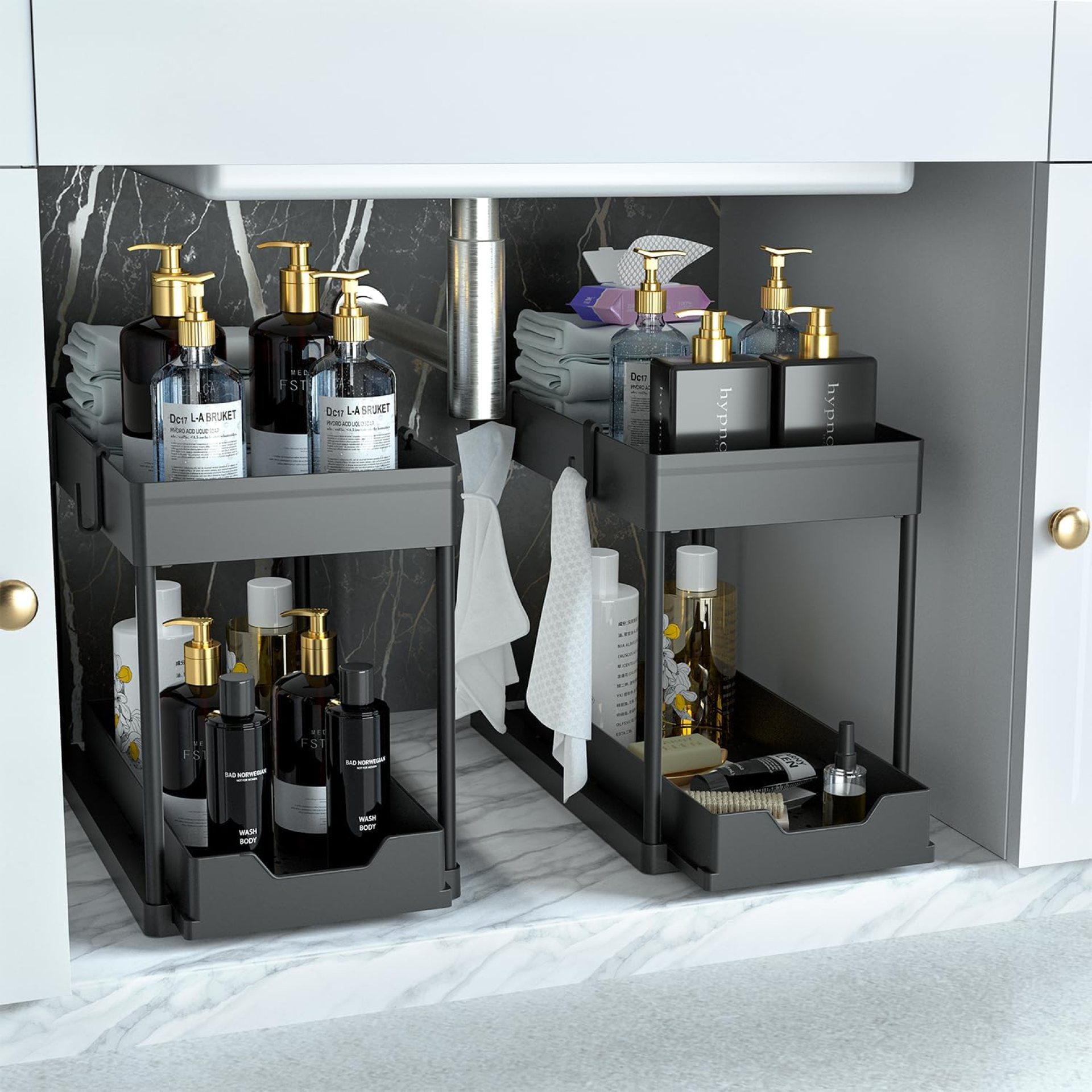 Beneath Sink Organizer 2 Pack, Rest room Cupboard Organizer, 2 Tier Sliding Cupboard Basket Organizer Drawer, Multi-Goal Tub Assortment Baskets for Rest room (Black) Beneath Sink Organizer 2 Pack, Rest room Cupboard Organizer, 2 Tier Sliding Cupboard Basket Organizer Drawer, Multi-Goal Tub Assortment Baskets for Rest room (Black)