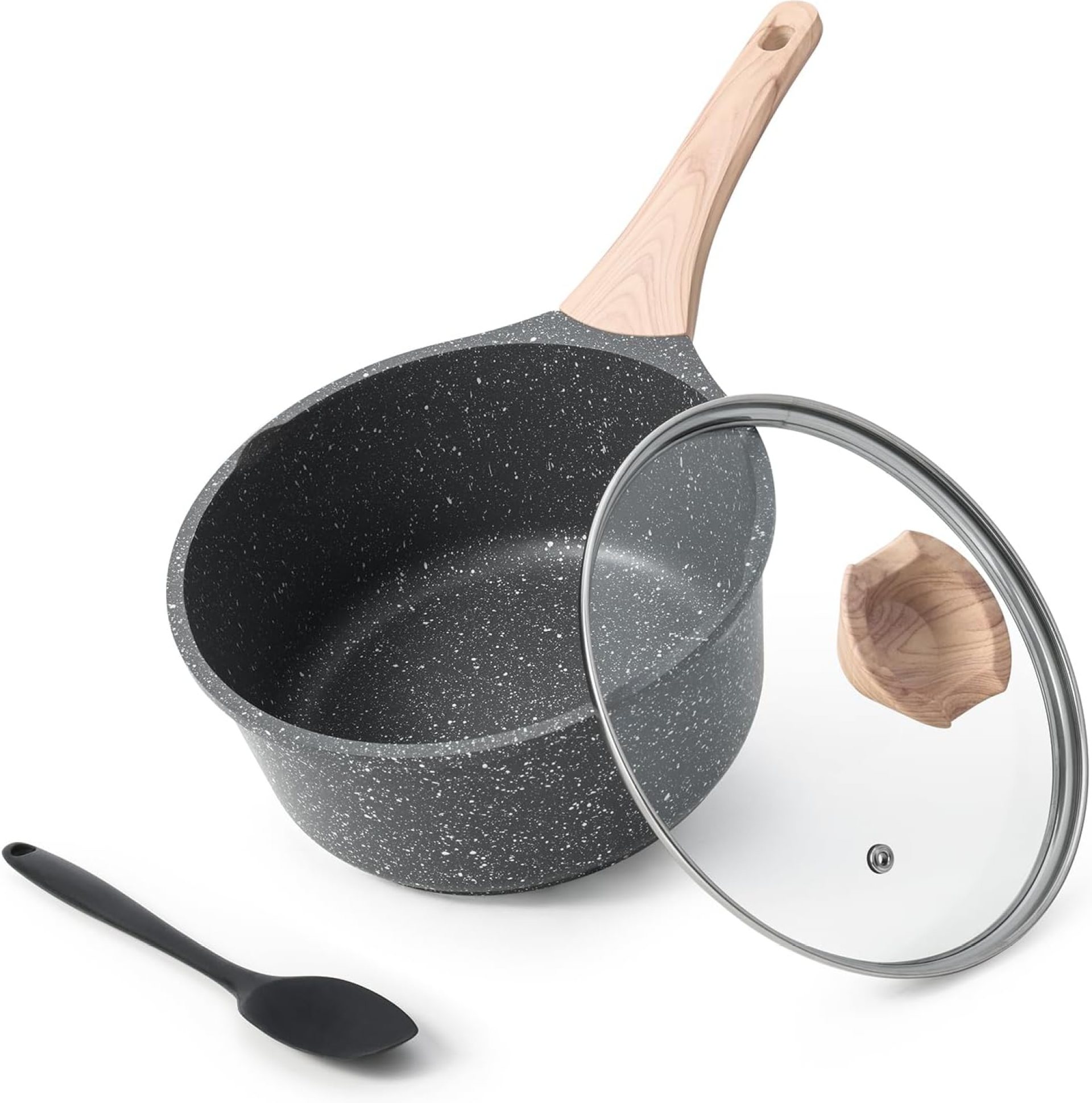 2.5 Qt Sauce Pan with Lid, Non Stick Small Pot with Granite Coating, Saucepan with Pour Spout, Multipurpose Useful Induction Pot, Cooking Pot, PFOA/PFOS Free 2.5 Qt Sauce Pan with Lid, Non Stick Small Pot with Granite Coating, Saucepan with Pour Spout, Multipurpose Useful Induction Pot, Cooking Pot, PFOA/PFOS Free