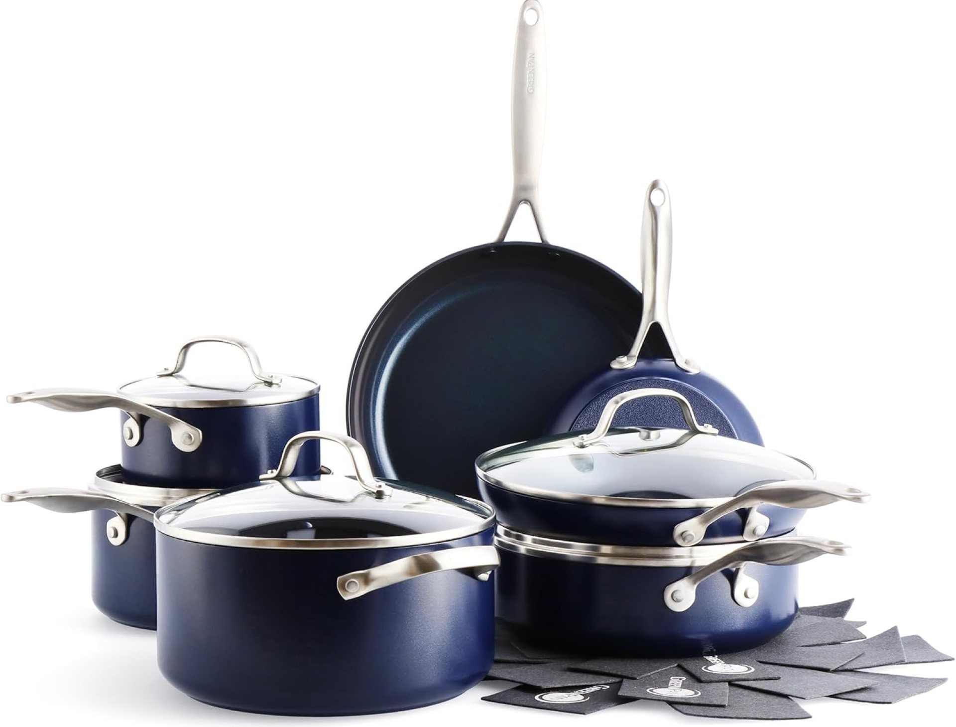GreenPan Efficiency Professional Ceramic Nonstick 14-Piece Cookware Set, Non-Poisonous PFAS-Free, Dishwasher & Oven Protected, Wobble-Free, Blue GreenPan Efficiency Professional Ceramic Nonstick 14-Piece Cookware Set, Non-Poisonous PFAS-Free, Dishwasher & Oven Protected, Wobble-Free, Blue