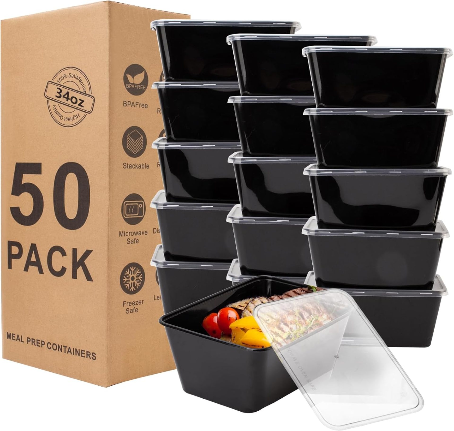 Meal Prep Containers 50Pack – 34oz Meals Storage Containers with Lids, Plastic Meals Prep Containers, Disposable To Go meals Containers, BPA Free, Stackable, 1000ml, Microwave/Dishwasher/Freezer Protected Meal Prep Containers 50Pack – 34oz Meals Storage Containers with Lids, Plastic Meals Prep Containers, Disposable To Go meals Containers, BPA Free, Stackable, 1000ml, Microwave/Dishwasher/Freezer Protected