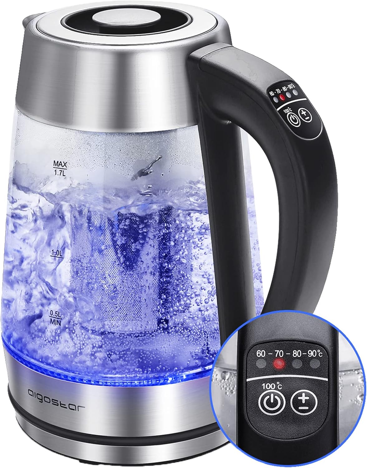 Aigostar Electrical Kettle, Tea Kettle with Temperature Management and Tea Infuser, 1500W Sizzling Water Kettle with Variable Temperature, Preserve Heat Perform, LED Indicator Mild Change, Auto Shut-Off, 1.7L Aigostar Electrical Kettle, Tea Kettle with Temperature Management and Tea Infuser, 1500W Sizzling Water Kettle with Variable Temperature, Preserve Heat Perform, LED Indicator Mild Change, Auto Shut-Off, 1.7L