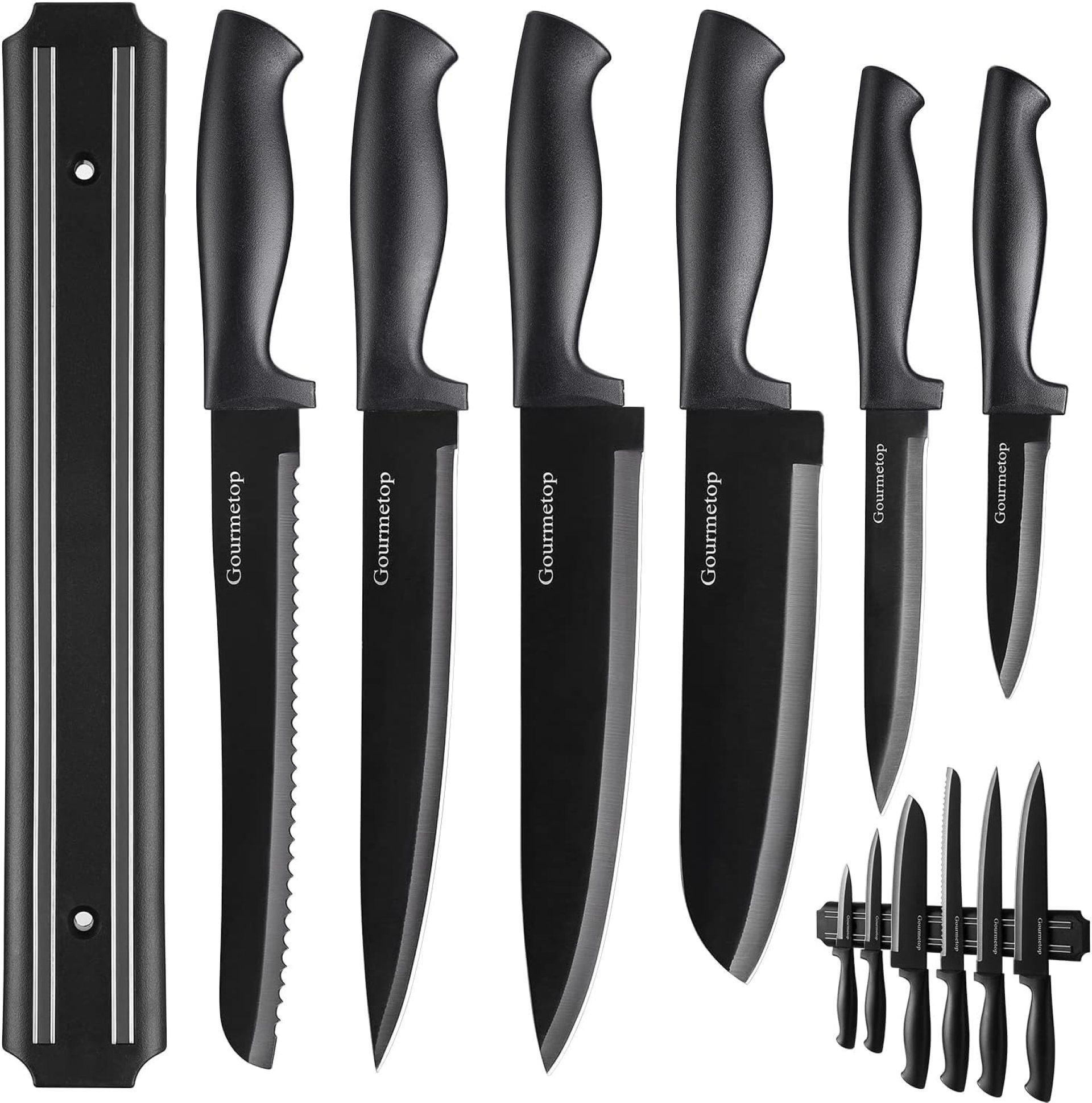 Kitchen Knife Set with No Drilling Magnetic Strip, Knives Set for Kitchen Black Cooking Knives, Sharp Stainless Metal Chef Knife Set for Chopping Meat & Vegetable, Small Knife Set Kitchen Knife Set with No Drilling Magnetic Strip, Knives Set for Kitchen Black Cooking Knives, Sharp Stainless Metal Chef Knife Set for Chopping Meat & Vegetable, Small Knife Set