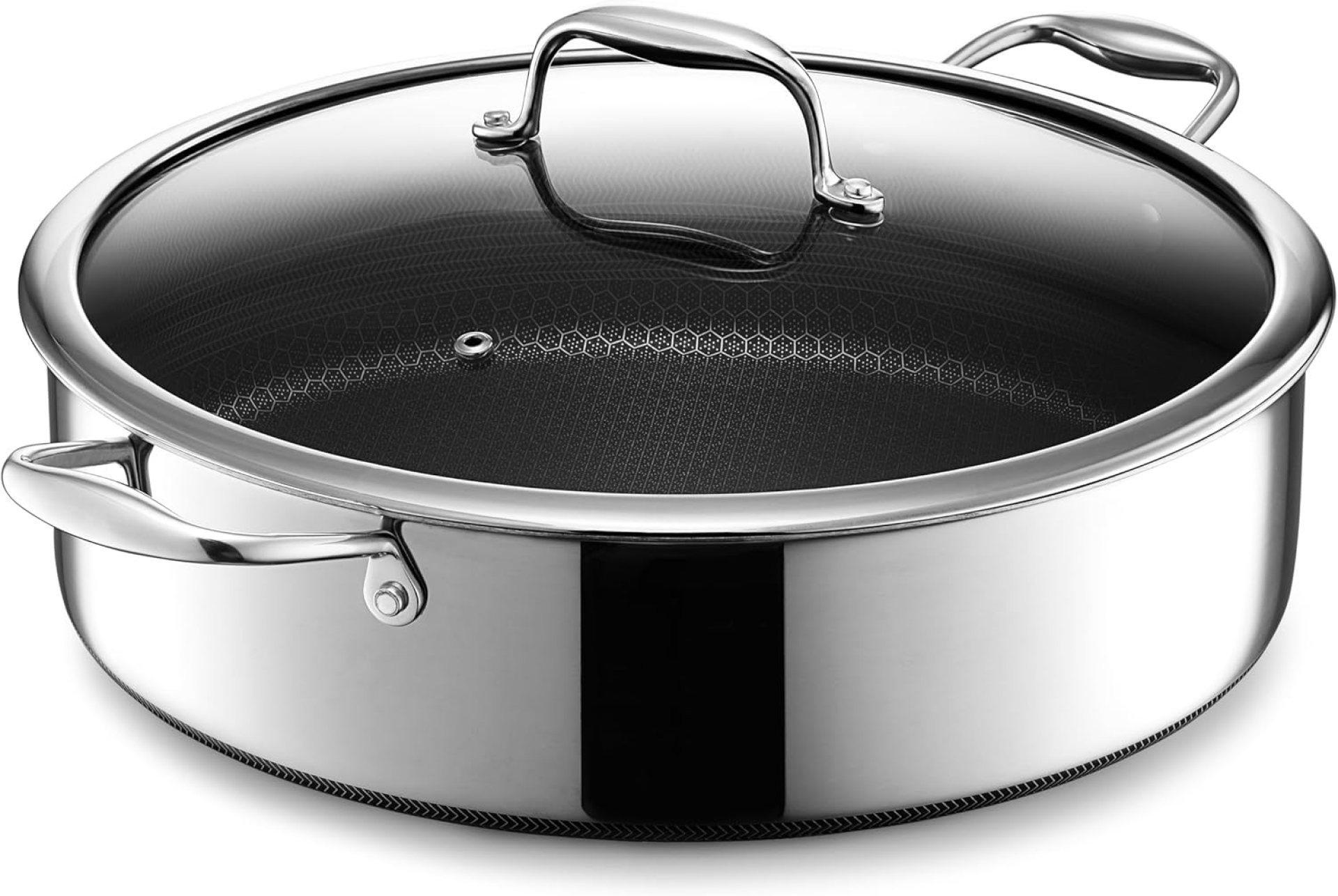 HexClad Hybrid Nonstick Sauté Pan and Lid, Hen Fryer, 7-Quart, Dishwasher and Oven-Protected, Suitable with All Cooktops HexClad Hybrid Nonstick Sauté Pan and Lid, Hen Fryer, 7-Quart, Dishwasher and Oven-Protected, Suitable with All Cooktops