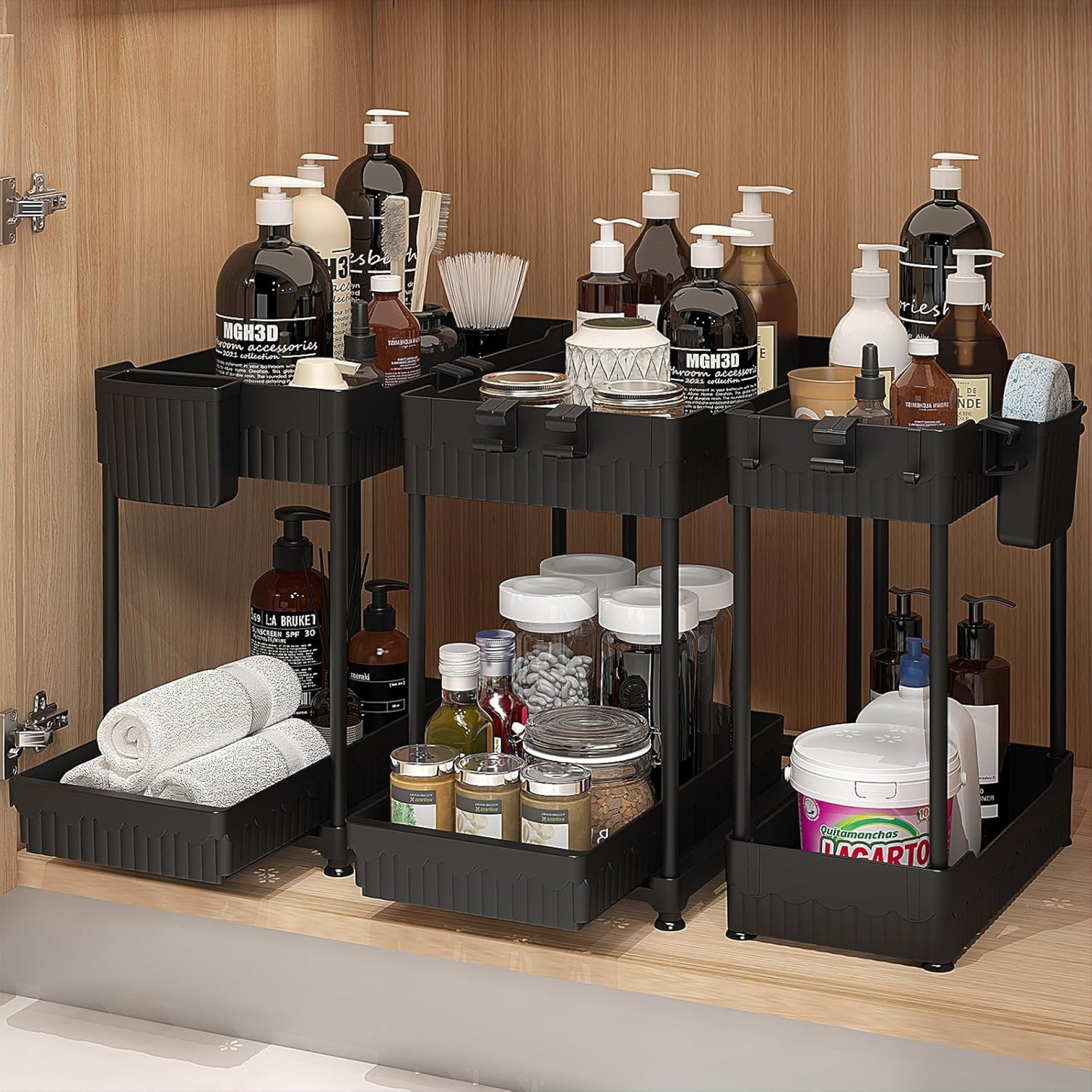 3 Pack Beneath Sink Organizer, 2-Tier Multi-Use Kitchen Rest room Organizers and Storage with Sliding Drawer,Rest room Cupboard Organizer (Black) 3 Pack Beneath Sink Organizer, 2-Tier Multi-Use Kitchen Rest room Organizers and Storage with Sliding Drawer,Rest room Cupboard Organizer (Black)