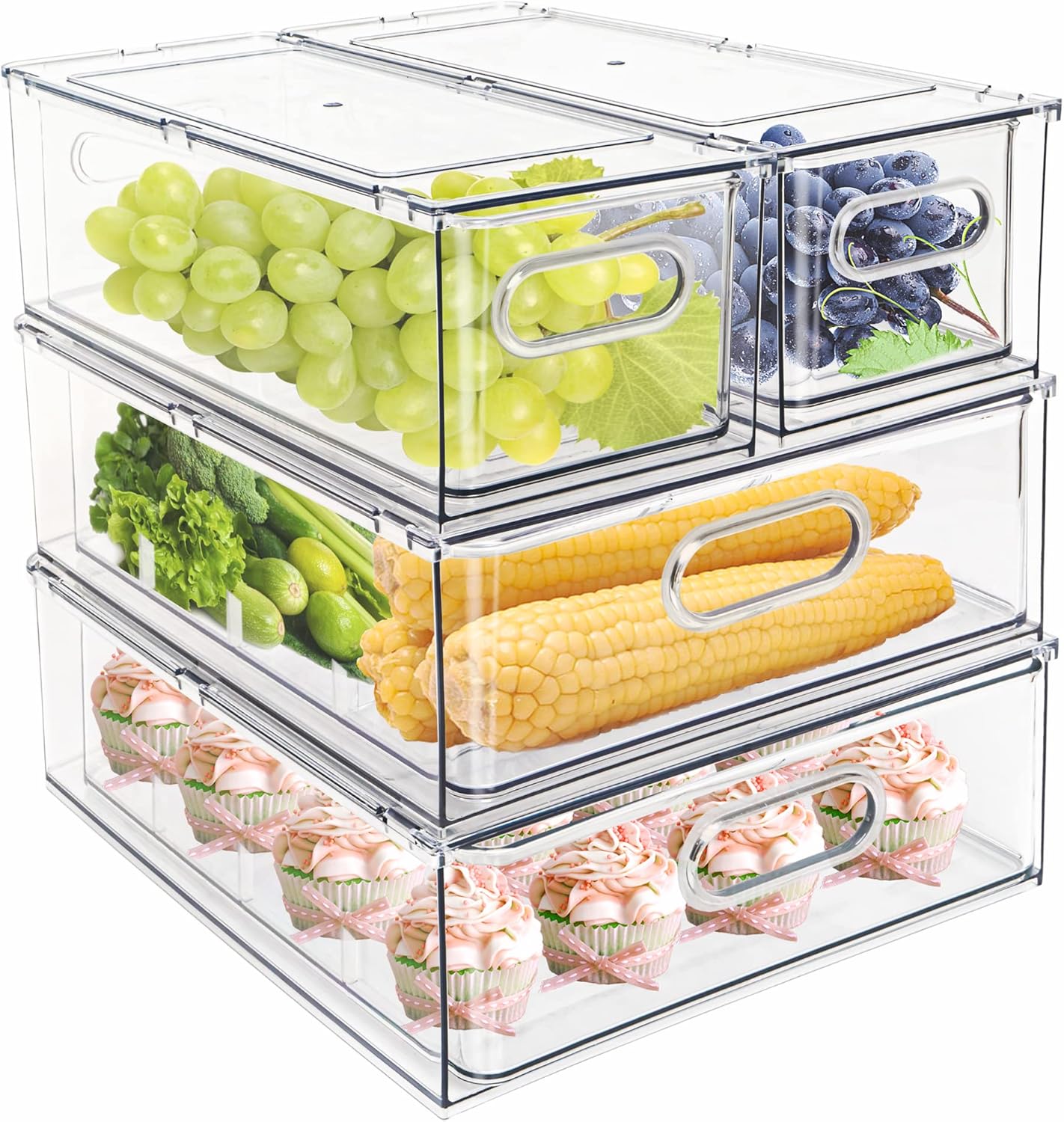 MineSign 4 pack Stackable Fridge Organizer Bins Pull-Out Drawers for Fruit and Veggies Storage Organizer for Fridge Clear Drawer Containers with Deal with Divided Group for Produce Saver MineSign 4 pack Stackable Fridge Organizer Bins Pull-Out Drawers for Fruit and Veggies Storage Organizer for Fridge Clear Drawer Containers with Deal with Divided Group for Produce Saver