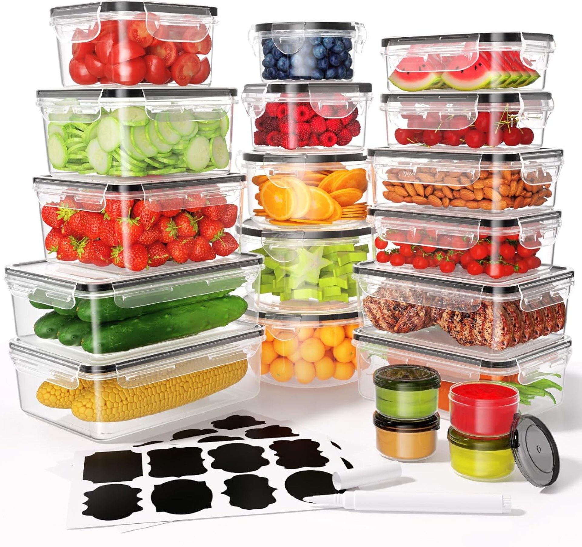 40 Pcs Meals Storage Containers with Lids Hermetic (20 Containers & 20 Lids), Plastic Meal Prep Container for Pantry & Kitchen Group, BPA-Free, Leak-Proof with Labels & Marker Pen 40 Pcs Meals Storage Containers with Lids Hermetic (20 Containers & 20 Lids), Plastic Meal Prep Container for Pantry & Kitchen Group, BPA-Free, Leak-Proof with Labels & Marker Pen