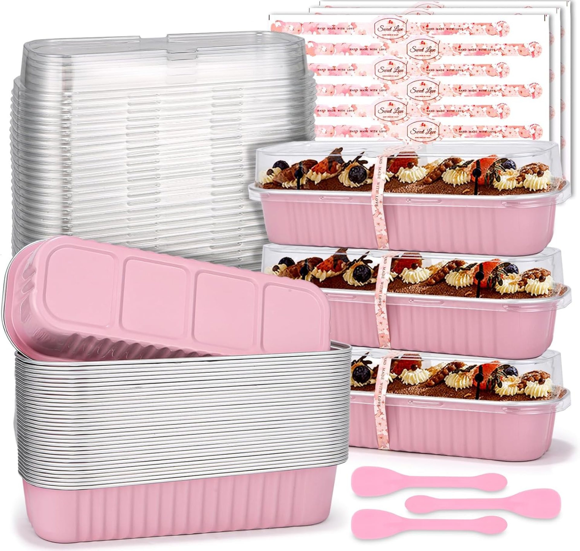 100 Pack Mini Loaf Pans with Lids and Spoons 6.8oz Cake Pans for Baking Disposable Aluminum Foil Loaf Pans Muffin Pans with Sealing Sticker for Baking Celebration Picnics Holidays 100 Pack Mini Loaf Pans with Lids and Spoons 6.8oz Cake Pans for Baking Disposable Aluminum Foil Loaf Pans Muffin Pans with Sealing Sticker for Baking Celebration Picnics Holidays