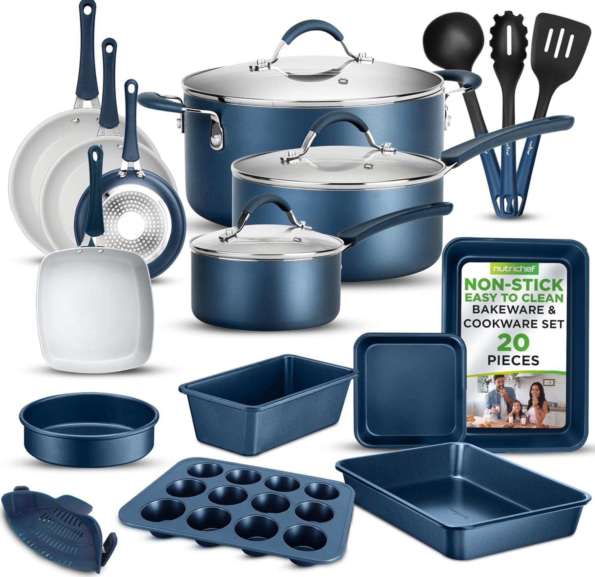 NutriChef Skilled 20 Computer Kitchen Set in Navy Blue Sturdy Non-Stick Pots and Pans with Bakeware, Appropriate with Any Cooktop, Simple Clear, 20pc NutriChef Skilled 20 Computer Kitchen Set in Navy Blue Sturdy Non-Stick Pots and Pans with Bakeware, Appropriate with Any Cooktop, Simple Clear, 20pc