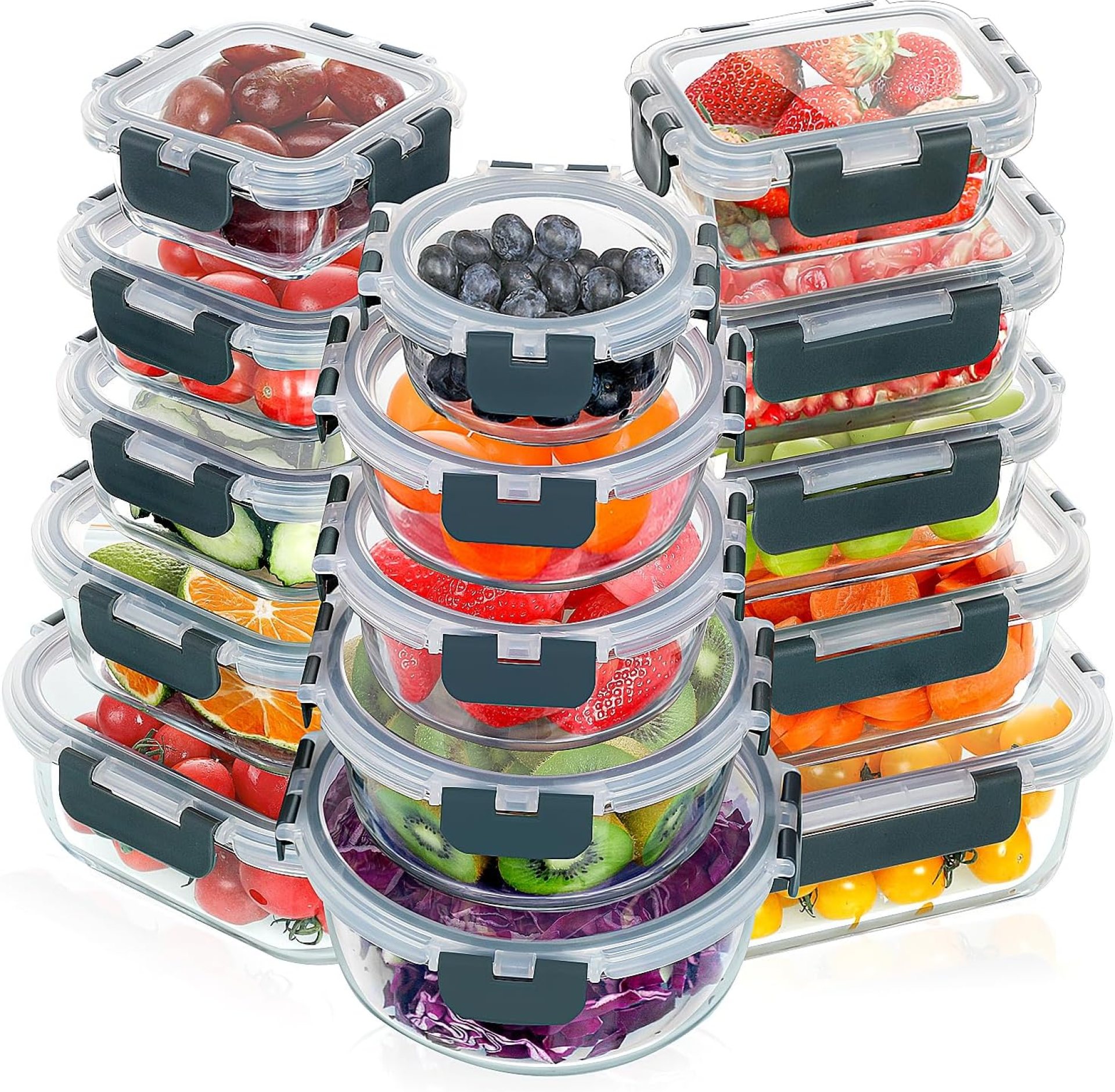 VERONES 30 Items Glass Meal Prep Containers Set, Stackable Glass Meals Storage Containers with Lids-Hermetic Glass Lunch Containers,for Microwave, Oven, Freezer & Dishwasher,Gray VERONES 30 Items Glass Meal Prep Containers Set, Stackable Glass Meals Storage Containers with Lids-Hermetic Glass Lunch Containers,for Microwave, Oven, Freezer & Dishwasher,Gray