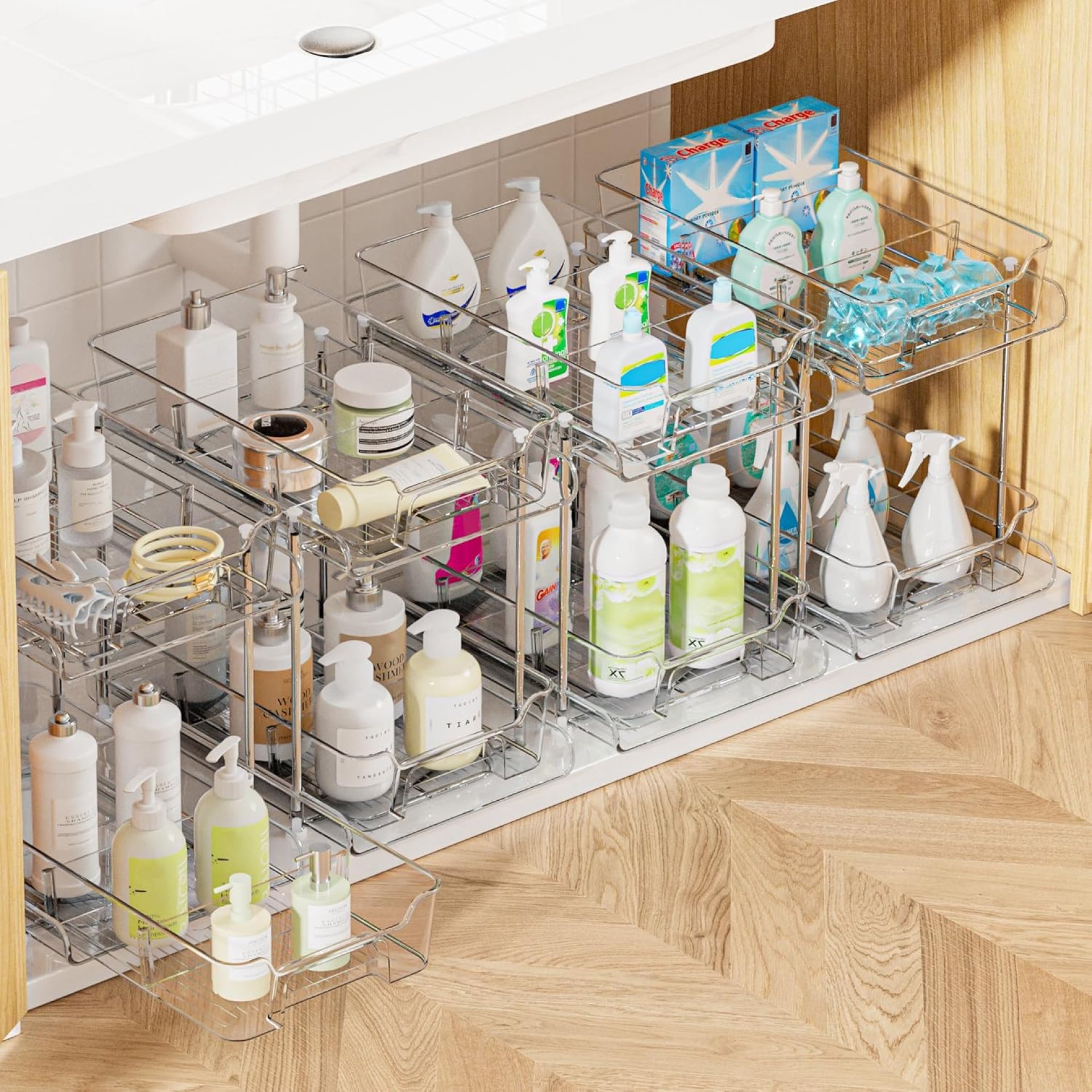 Vtopmart 4 Pack 2 Tier Rest room Beneath Sink Organizers and Storage, Clear Kitchen Pantry Group, Pull Out Drugs Cupboard Organizer with Movable Dividers Vtopmart 4 Pack 2 Tier Rest room Beneath Sink Organizers and Storage, Clear Kitchen Pantry Group, Pull Out Drugs Cupboard Organizer with Movable Dividers