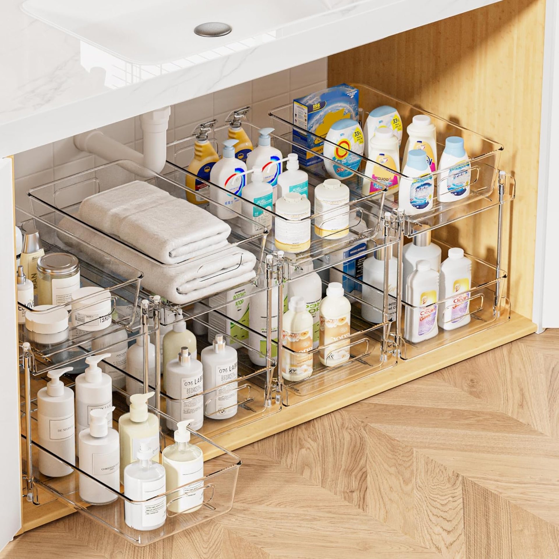 Vtopmart 4 Pack Lavatory Organizer, 2 Tier Clear Underneath Sink Organizers Vainness Countertop Storage Container,Cupboard Drawers Bins, Pull-Out Group with Observe for Pantry, Kitchen Vtopmart 4 Pack Lavatory Organizer, 2 Tier Clear Underneath Sink Organizers Vainness Countertop Storage Container,Cupboard Drawers Bins, Pull-Out Group with Observe for Pantry, Kitchen