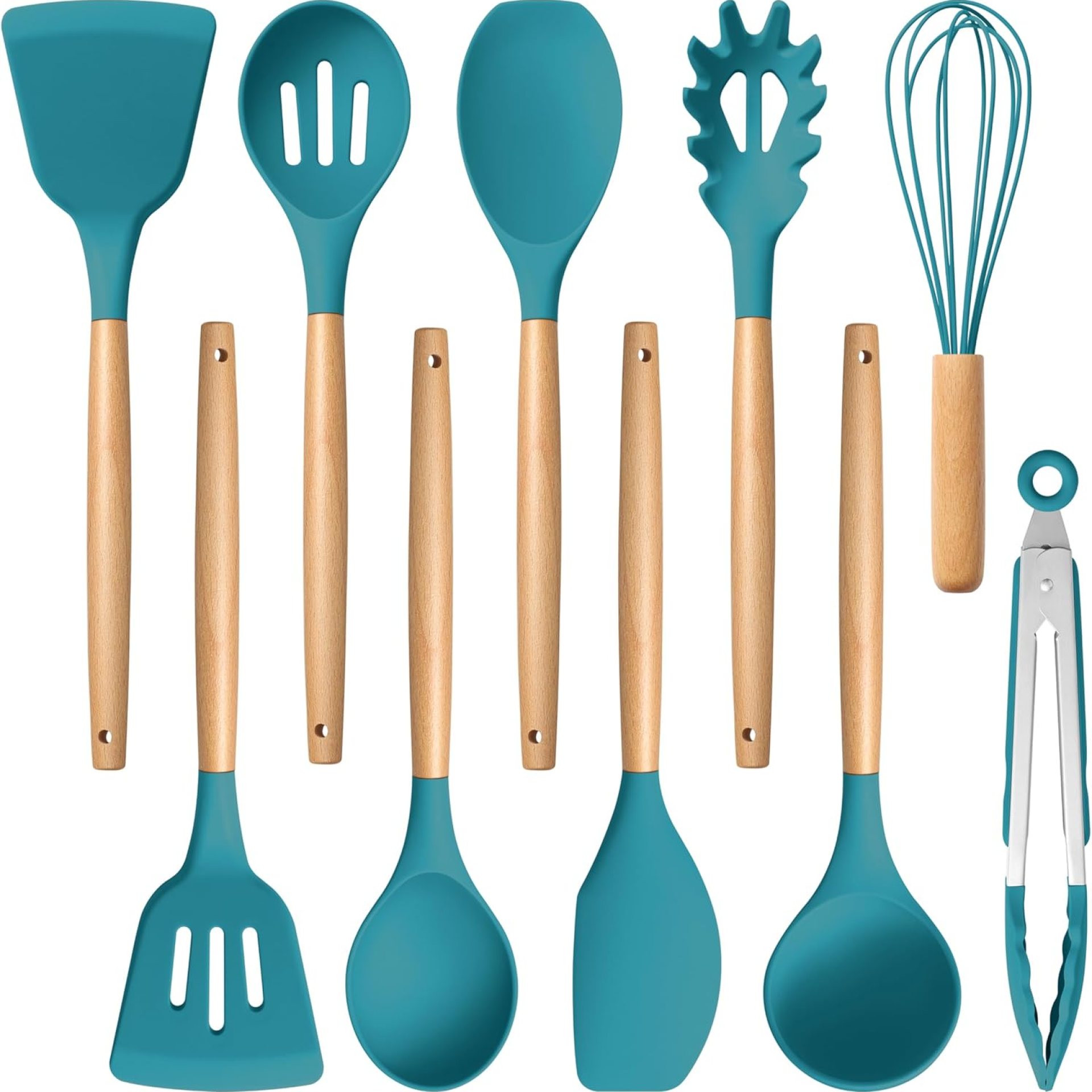 E-far Blue Silicone Cooking Utensils Set, 10-Piece Kitchen Utensils Set with Wood Deal with for Nonstick Cookware, Warmth Resistant Kitchen Nonstick Instruments Spatula Whisk Tongs Ladle, Non-toxic & Wholesome E-far Blue Silicone Cooking Utensils Set, 10-Piece Kitchen Utensils Set with Wood Deal with for Nonstick Cookware, Warmth Resistant Kitchen Nonstick Instruments Spatula Whisk Tongs Ladle, Non-toxic & Wholesome