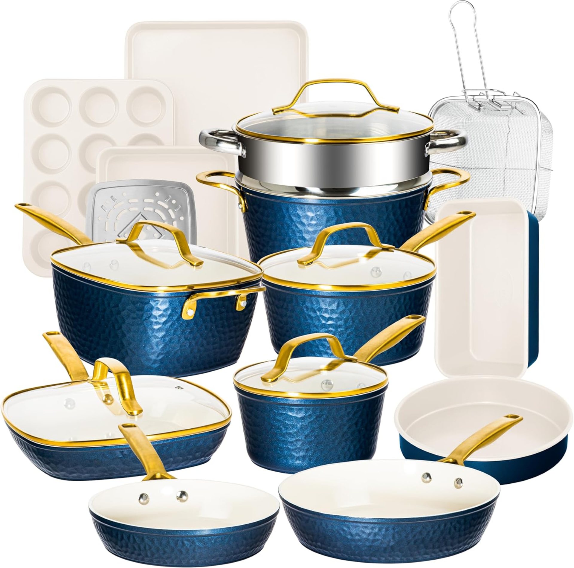 GOTHAM STEEL Hammered 20 Laptop Ceramic Cookware Set Nonstick, Induction Pots and Pans Set Non Stick for Kitchen, Deep Pots and Pans for Cooking, Non Poisonous Cookware Units, Oven & Dishwasher Protected GOTHAM STEEL Hammered 20 Laptop Ceramic Cookware Set Nonstick, Induction Pots and Pans Set Non Stick for Kitchen, Deep Pots and Pans for Cooking, Non Poisonous Cookware Units, Oven & Dishwasher Protected