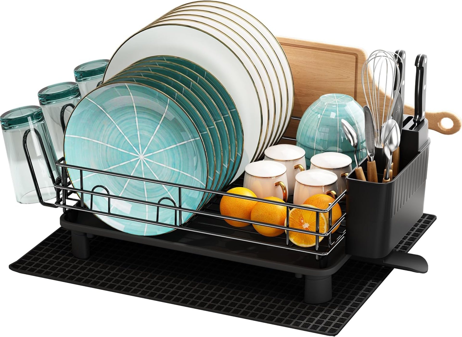 MAJALiS Dish Drying Rack for Kitchen Counter, Stainless Metal Sink Dish Drainer, Dish Strainer with Cutlery Holder, Cup Rack, Additional Dryer Mat, Black, One Tier MAJALiS Dish Drying Rack for Kitchen Counter, Stainless Metal Sink Dish Drainer, Dish Strainer with Cutlery Holder, Cup Rack, Additional Dryer Mat, Black, One Tier