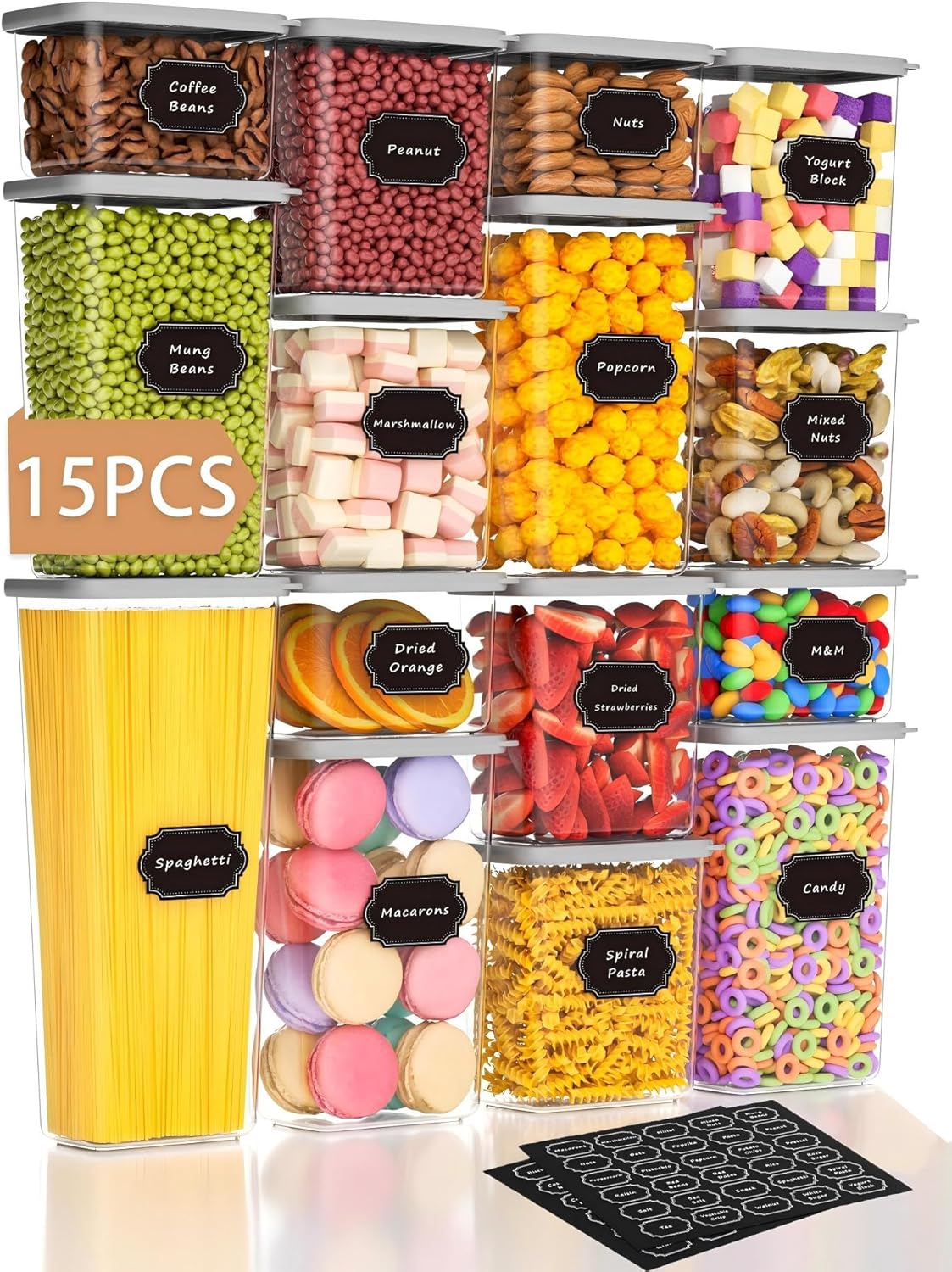 Hermetic Meals Storage Containers With Lids 15pcs Group Canisters Kitchen Bpa Free Plastic Pantry Containers Storage Set for Pasta, Cereal, Dry Meals, Flour and Sugar-60 Labels Hermetic Meals Storage Containers With Lids 15pcs Group Canisters Kitchen Bpa Free Plastic Pantry Containers Storage Set for Pasta, Cereal, Dry Meals, Flour and Sugar-60 Labels