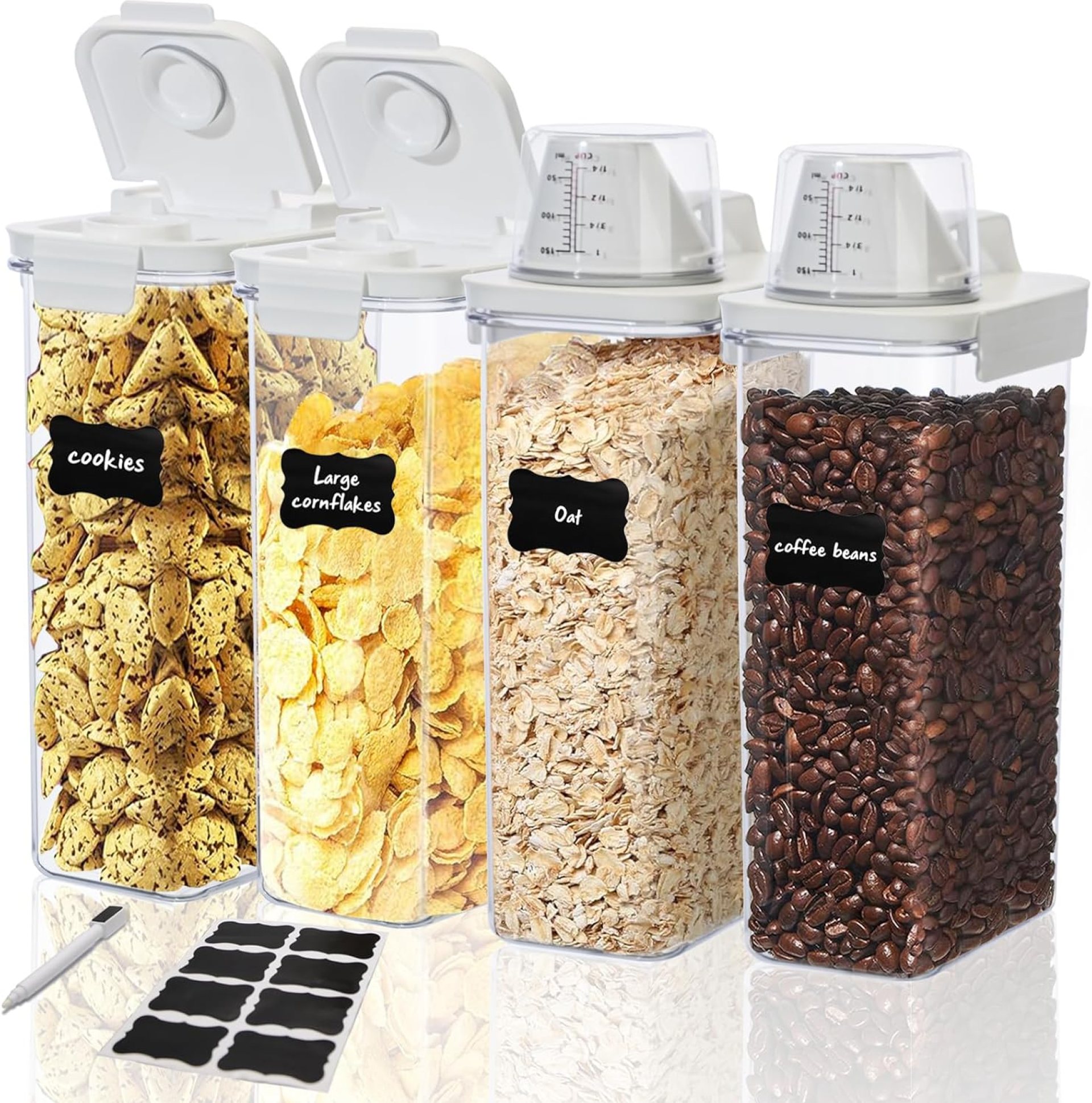 Cereal Containers Storage Set, 4 PCS Hermetic Meals Storage Containers with Flip-High Lids, Plastic Cereal Organizer Dispenser for Kitchen, Pantry Group Storage(DFZ8pcs) Cereal Containers Storage Set, 4 PCS Hermetic Meals Storage Containers with Flip-High Lids, Plastic Cereal Organizer Dispenser for Kitchen, Pantry Group Storage(DFZ8pcs)