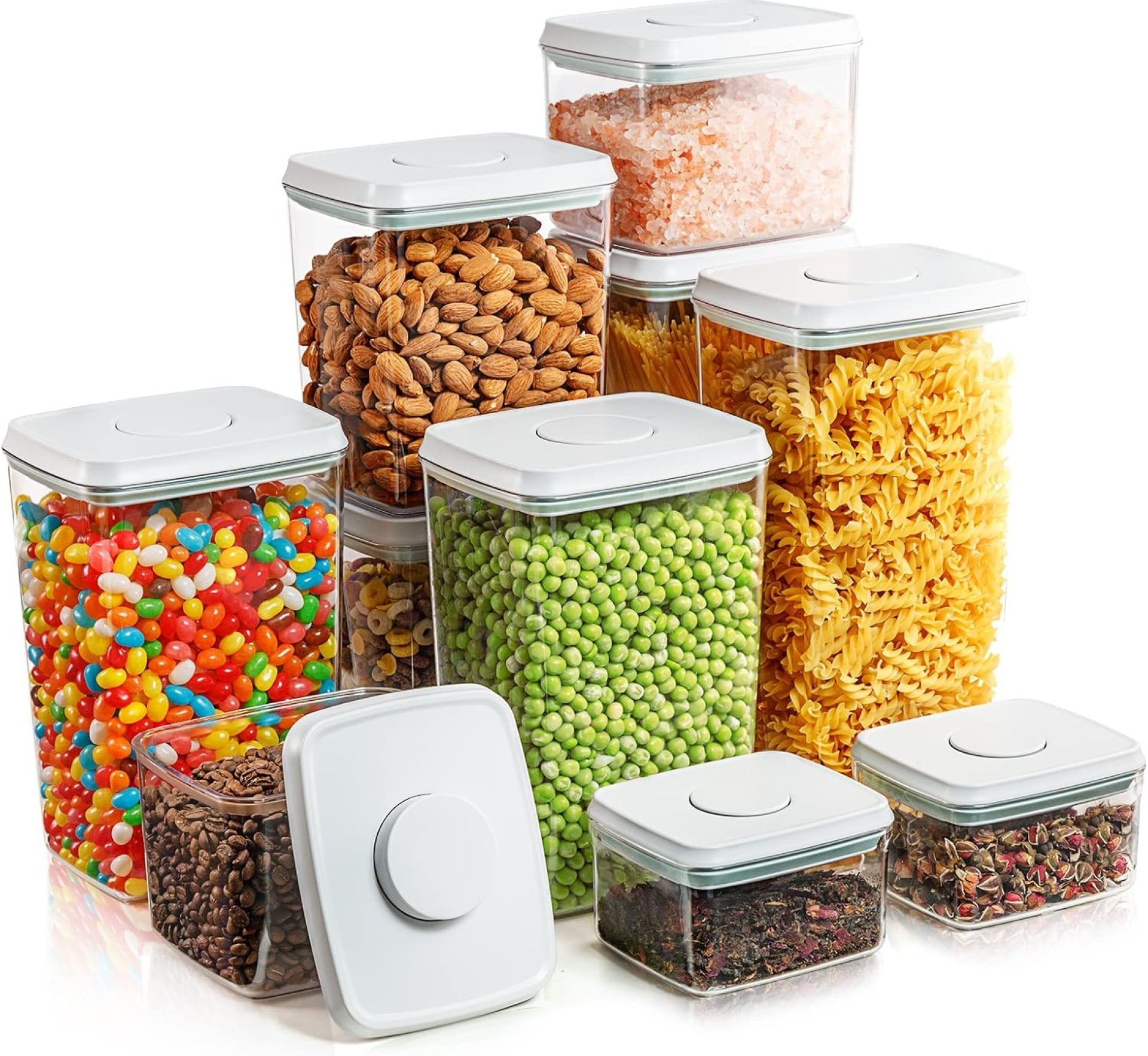 Hermetic Pop Meals Containers 10-Piece Set BPA-Free Stackable Air Tight Pantry Storage Containers Ideally suited for Storage Cereal Snack Flour Sugar Spaghetti Hermetic Pop Meals Containers 10-Piece Set BPA-Free Stackable Air Tight Pantry Storage Containers Ideally suited for Storage Cereal Snack Flour Sugar Spaghetti