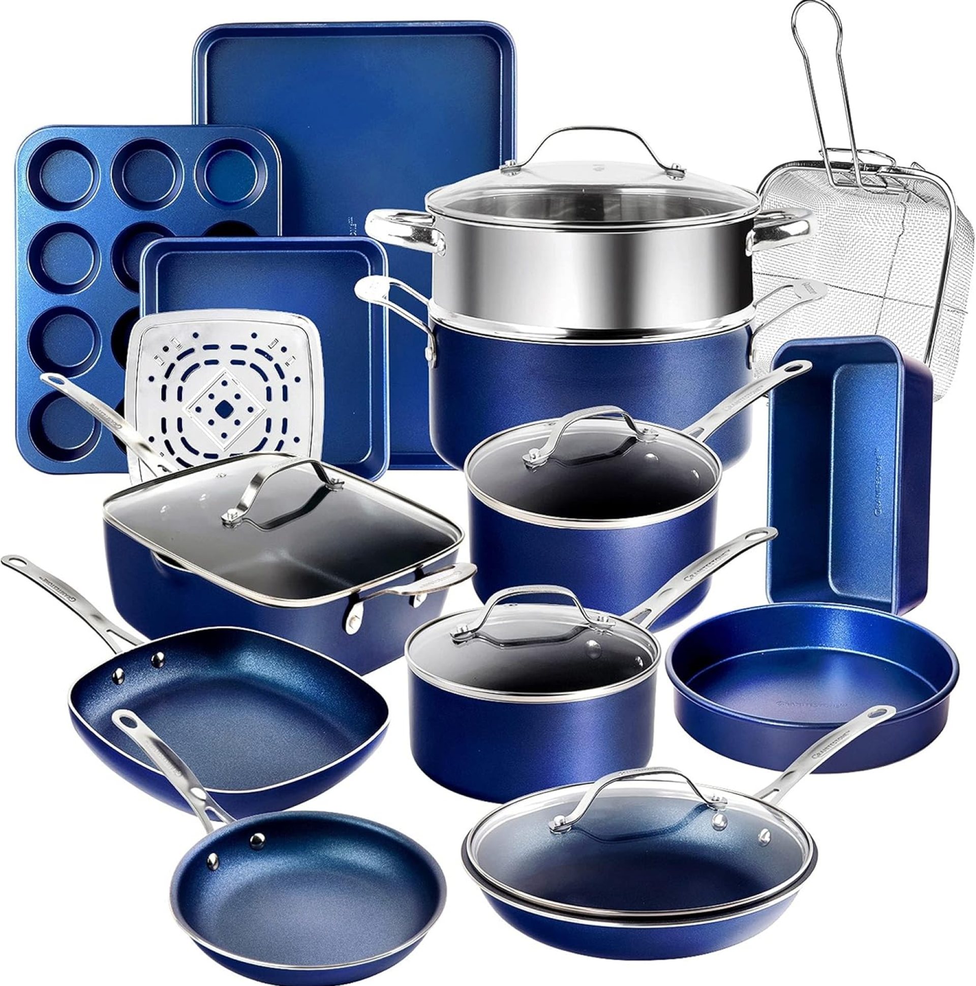 GRANITESTONE 20 Laptop Kitchen Pots and Pans Set Non Stick Cookware Set, Kitchen Cookware Units, Granite Nonstick Cookware Set, Diamond Coated Non Poisonous Cookware Set, Oven & Dishwasher Protected – Blue… GRANITESTONE 20 Laptop Kitchen Pots and Pans Set Non Stick Cookware Set, Kitchen Cookware Units, Granite Nonstick Cookware Set, Diamond Coated Non Poisonous Cookware Set, Oven & Dishwasher Protected – Blue…
