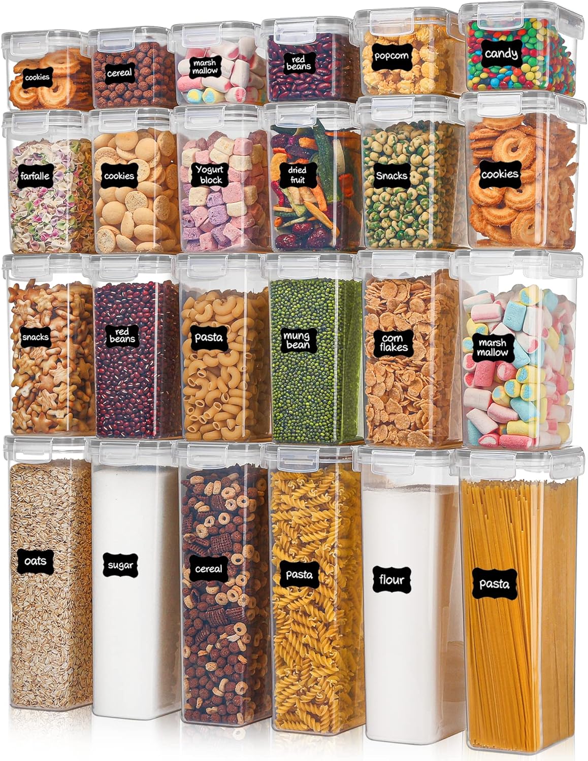 Vtopmart Hermetic Meals Storage Containers with Lids, 24 pcs Plastic Kitchen and Pantry Group Canisters for Cereal, Dry Meals, Flour and Sugar, BPA Free, Contains 24 Labels,Grey Vtopmart Hermetic Meals Storage Containers with Lids, 24 pcs Plastic Kitchen and Pantry Group Canisters for Cereal, Dry Meals, Flour and Sugar, BPA Free, Contains 24 Labels,Grey