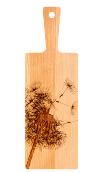 Holzbrett “Pusteblume Zoom”,       40x13x2 cm, Buche
