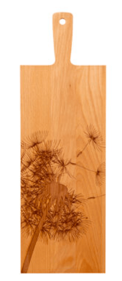 Holzbrett “Pusteblume Zoom”, 60x20x2 cm, Buche