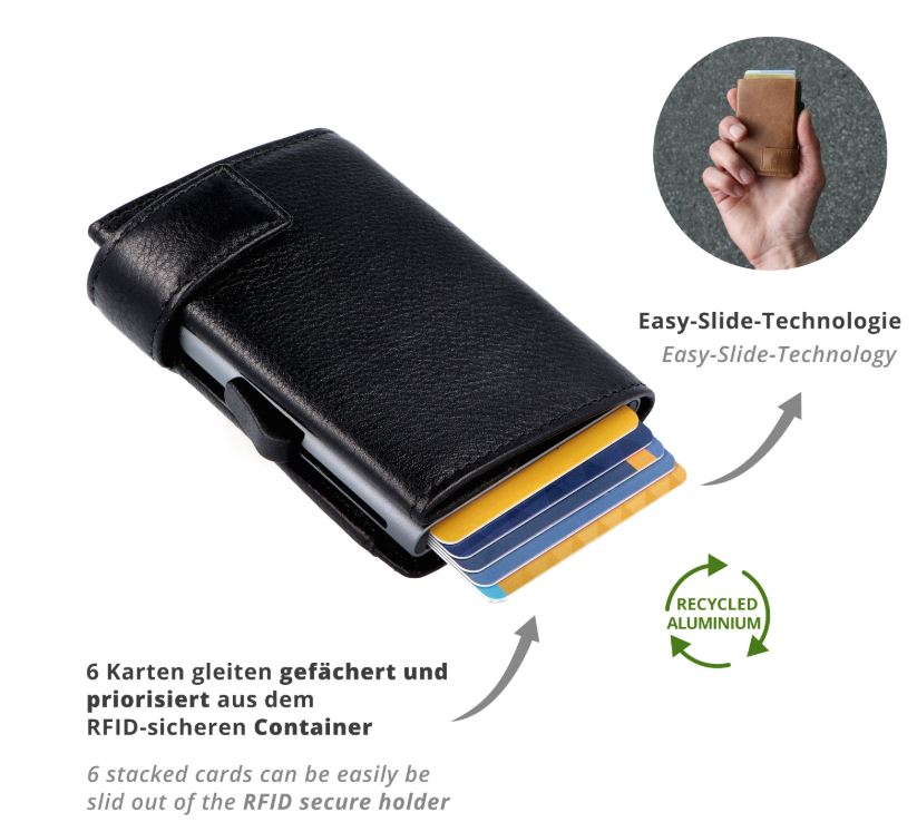 SecWal 2 Portemonnaie mit Münzfach, 10 Karten, RFID-Schutz, schwarz