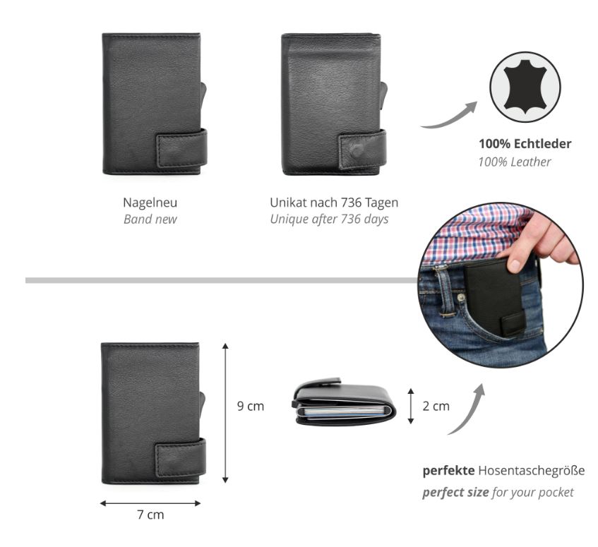 SecWal 2 Portemonnaie mit Münzfach, 10 Karten, RFID-Schutz, schwarz
