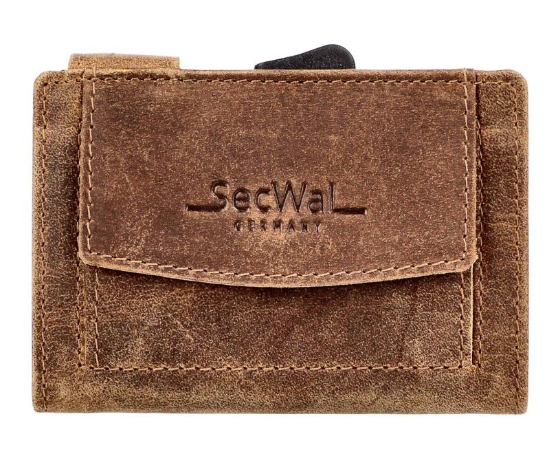 SecWal 2 Portemonnaie mit Münzfach, 10 Karten, RFID-Schutz, braun