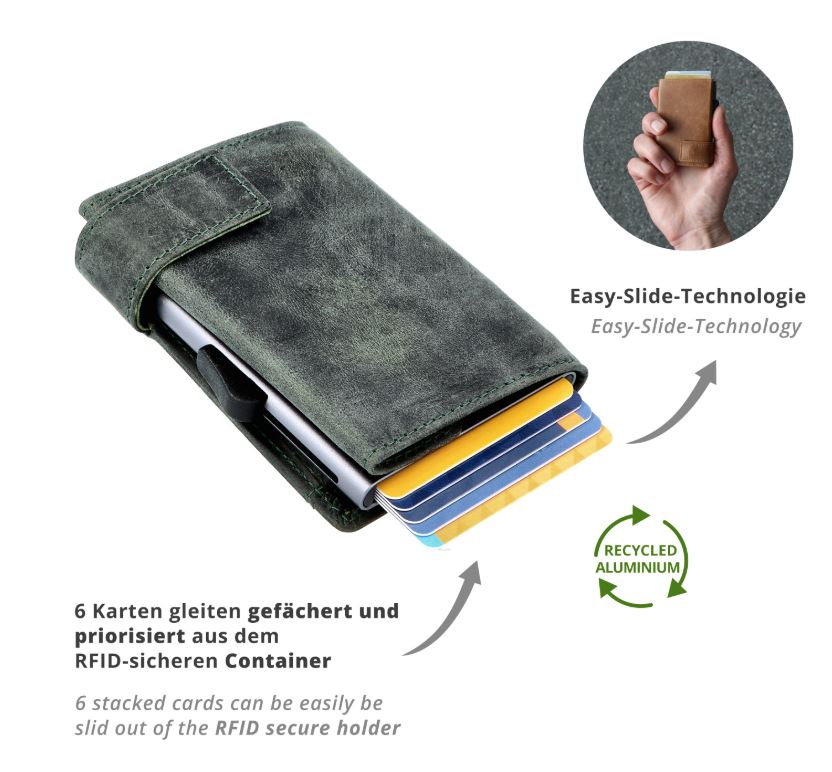 SecWal 2 Portemonnaie mit Münzfach, 10 Karten, RFID-Schutz, grün