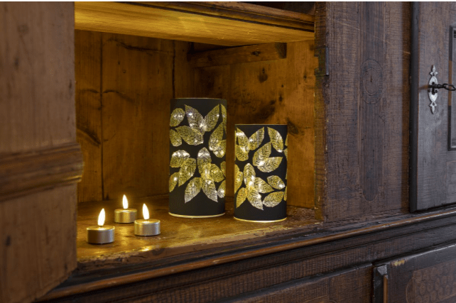 STT Glaslaterne Leaves black 20 cm