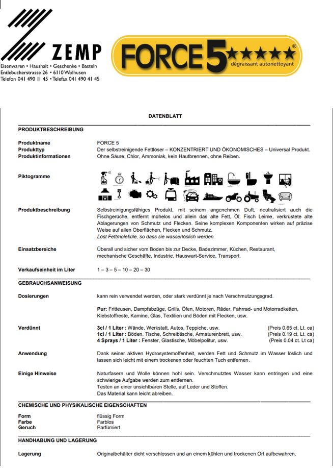 Force 5 Reinigungsmittel Sprayer à 1 Liter