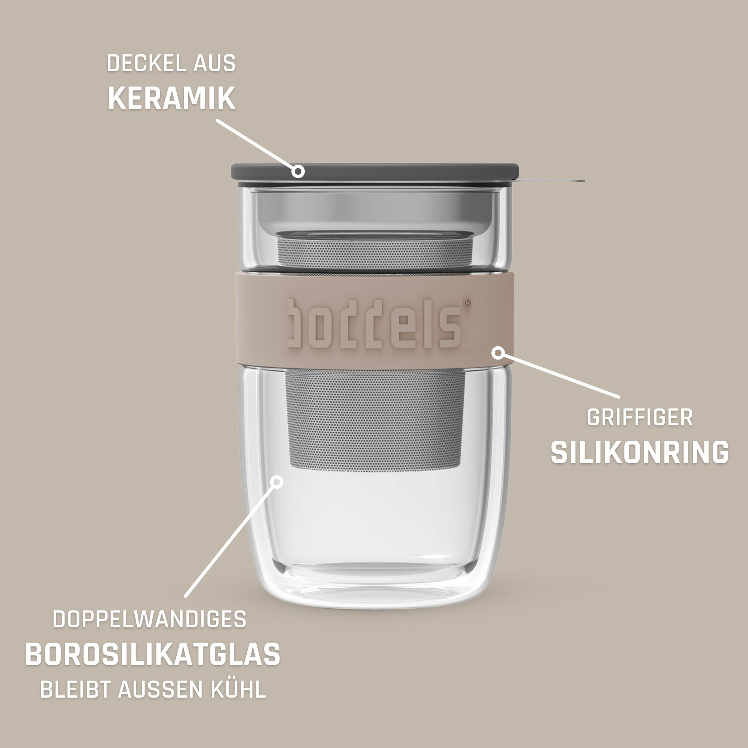 Boddels Glasbecher Seev 380 ml Taupe