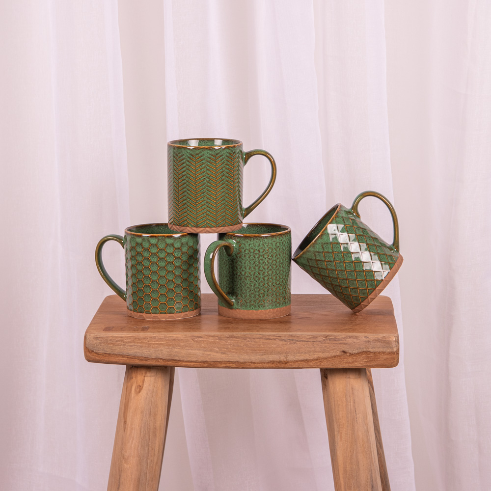 Mug 35 cl 4-er Set Jaspe grün