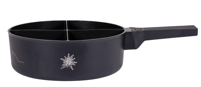 4Fondue Caquelon, schwarz, Ø 25 cm, mit 4 Abteilen