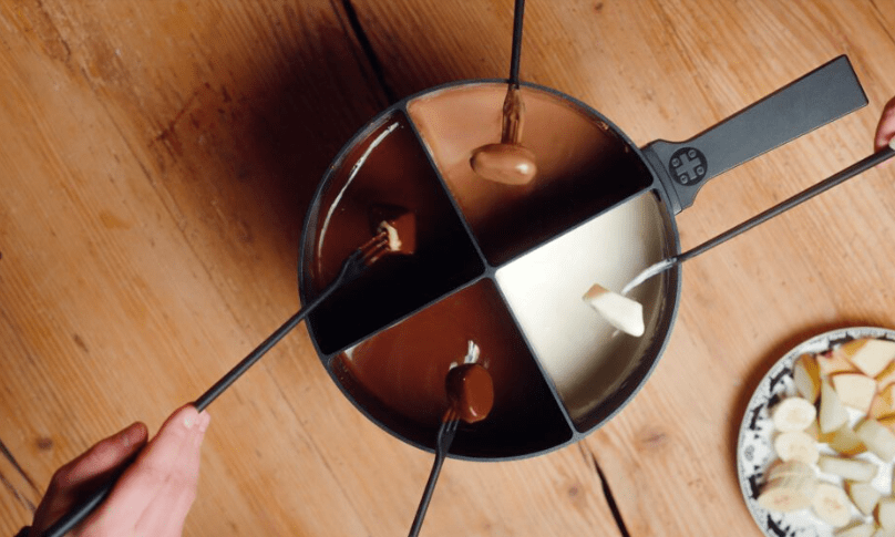 4Fondue Caquelon, rot, Ø 25 cm, mit 4 Abteilen