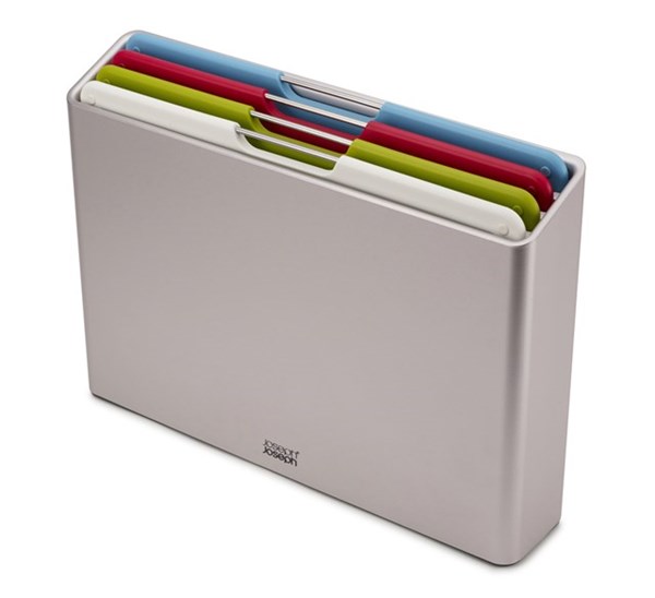 Joseph Joseph Schneidbrettset 4-teilig mit Aufbewahrungsbehälter gross silber