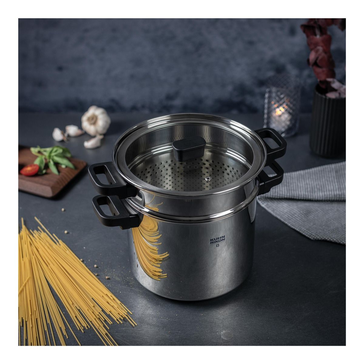 Kuhn Rikon Teigwarentopf Locarno mit Einsatz 6,5 Liter, Ø 22 cm