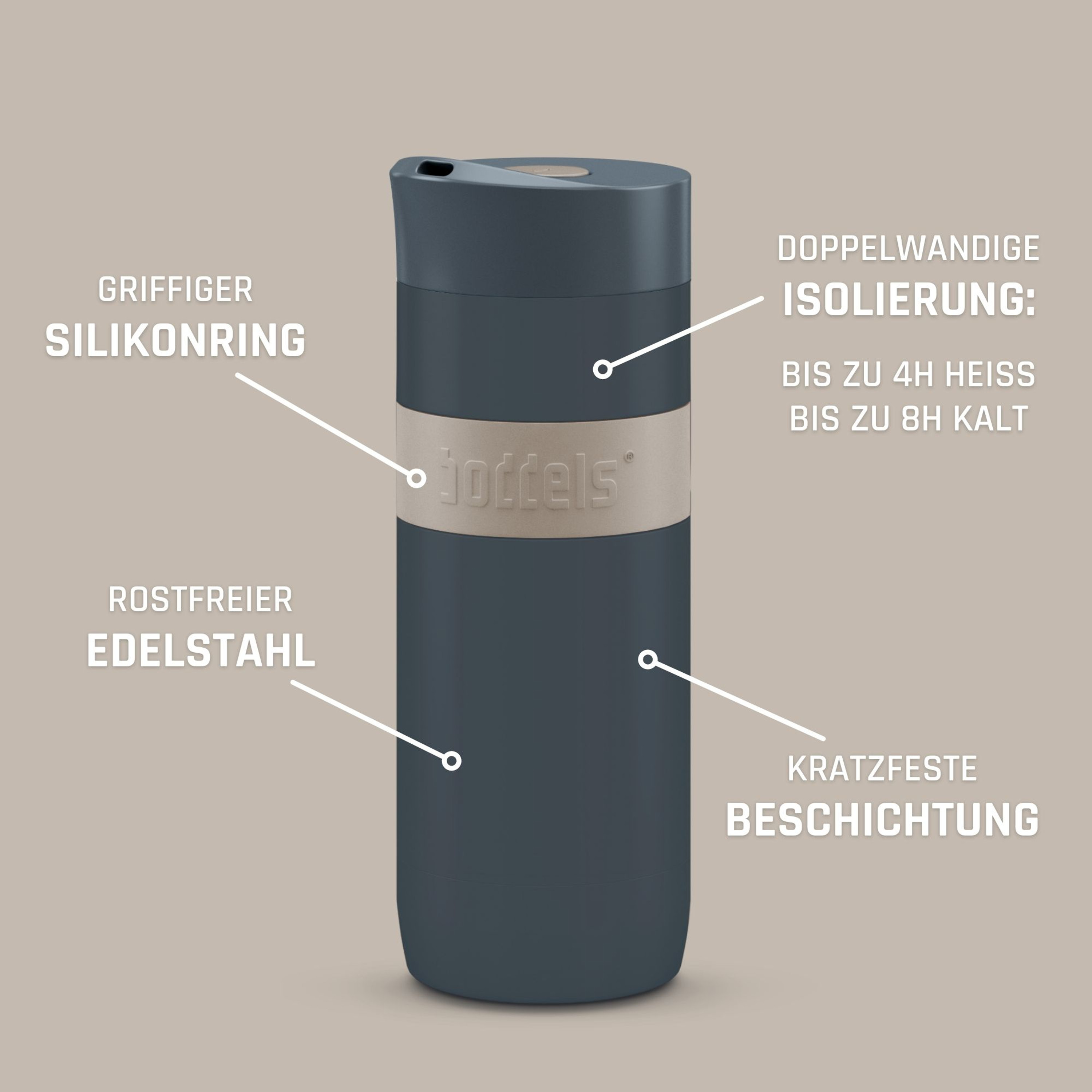Boddels Thermobecher Koffje 370 ml Taupe/Anthrazit