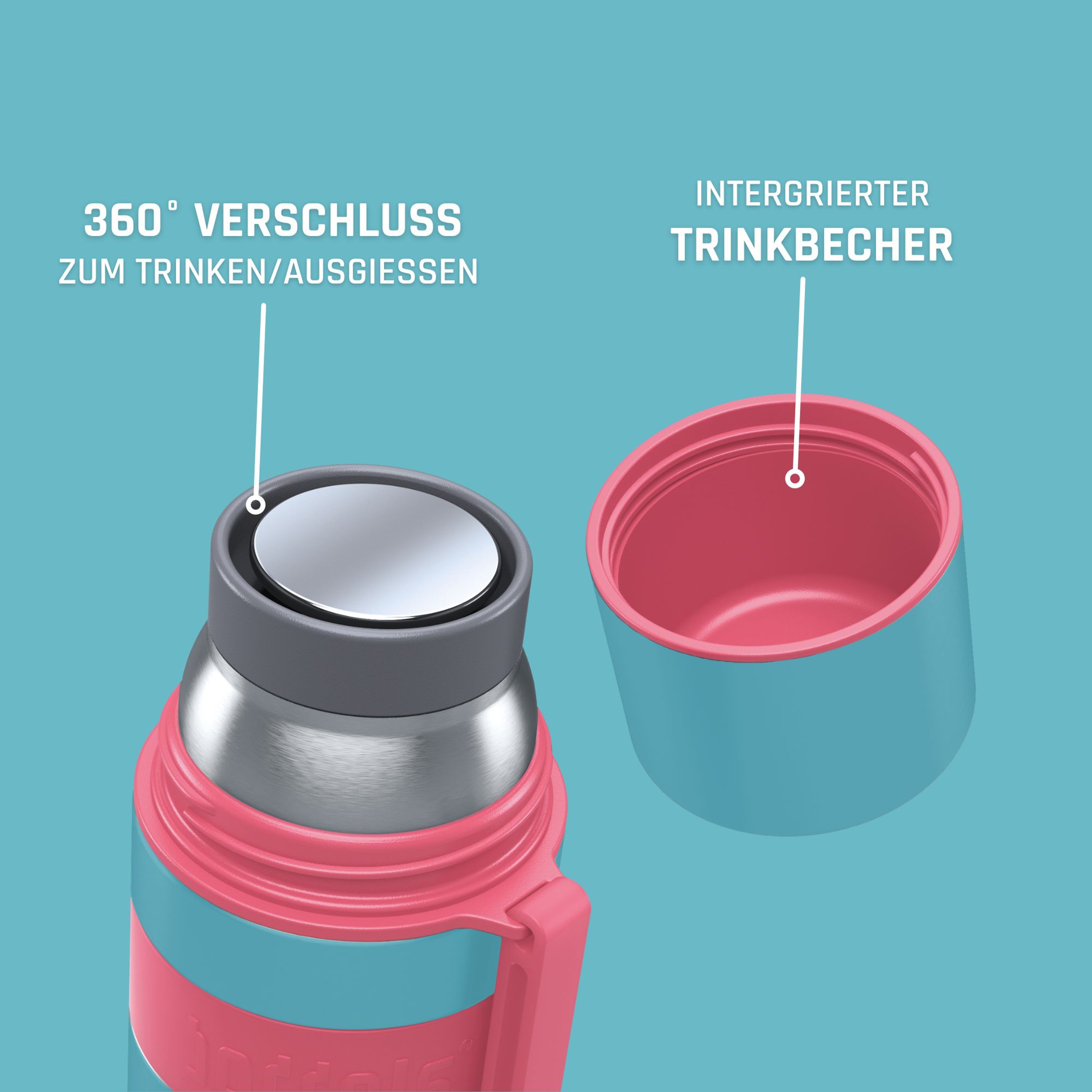 Boddels Isolierflasche Heet 350 ml Himbeerrot/Türkis