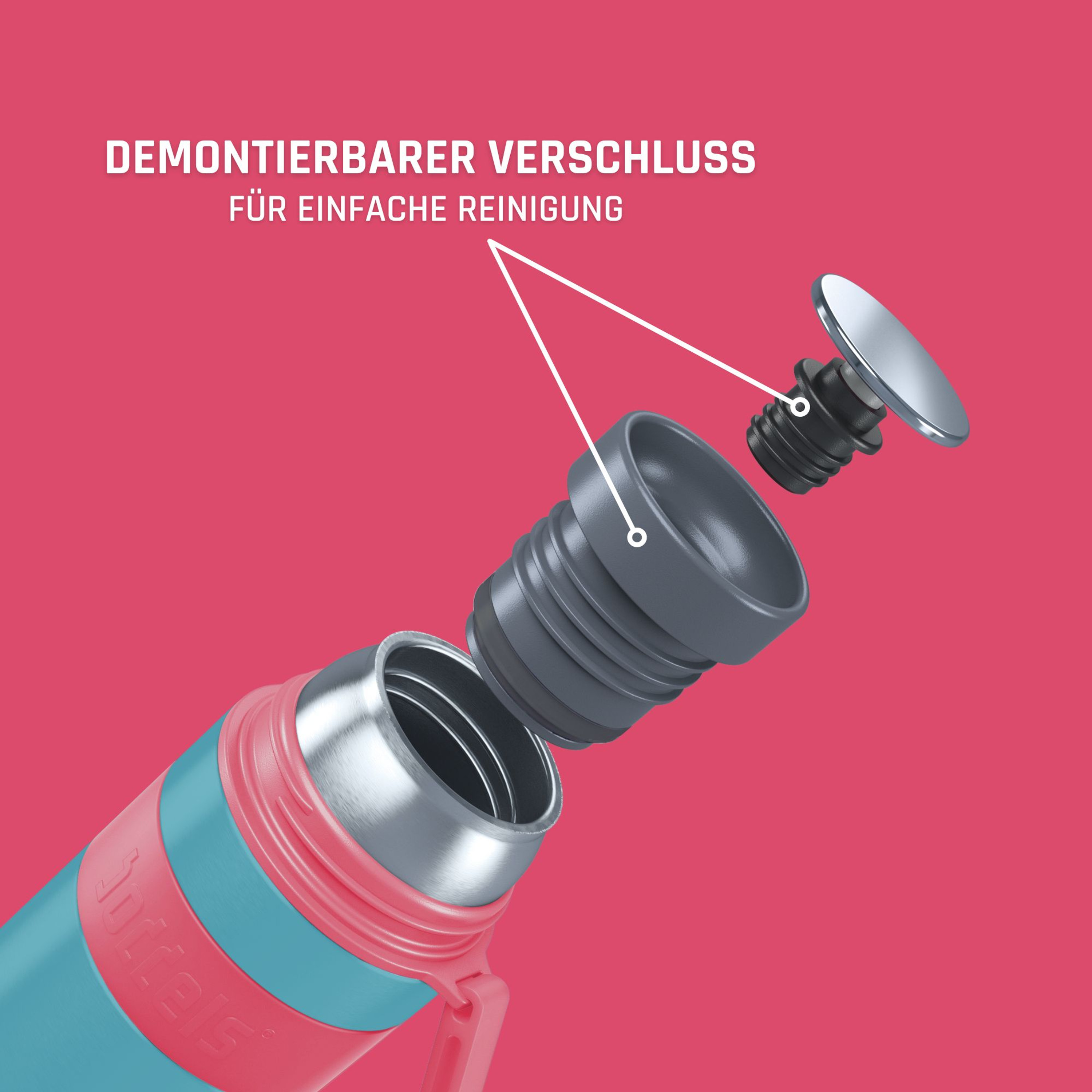 Boddels Isolierflasche Heet 350 ml Himbeerrot/Türkis