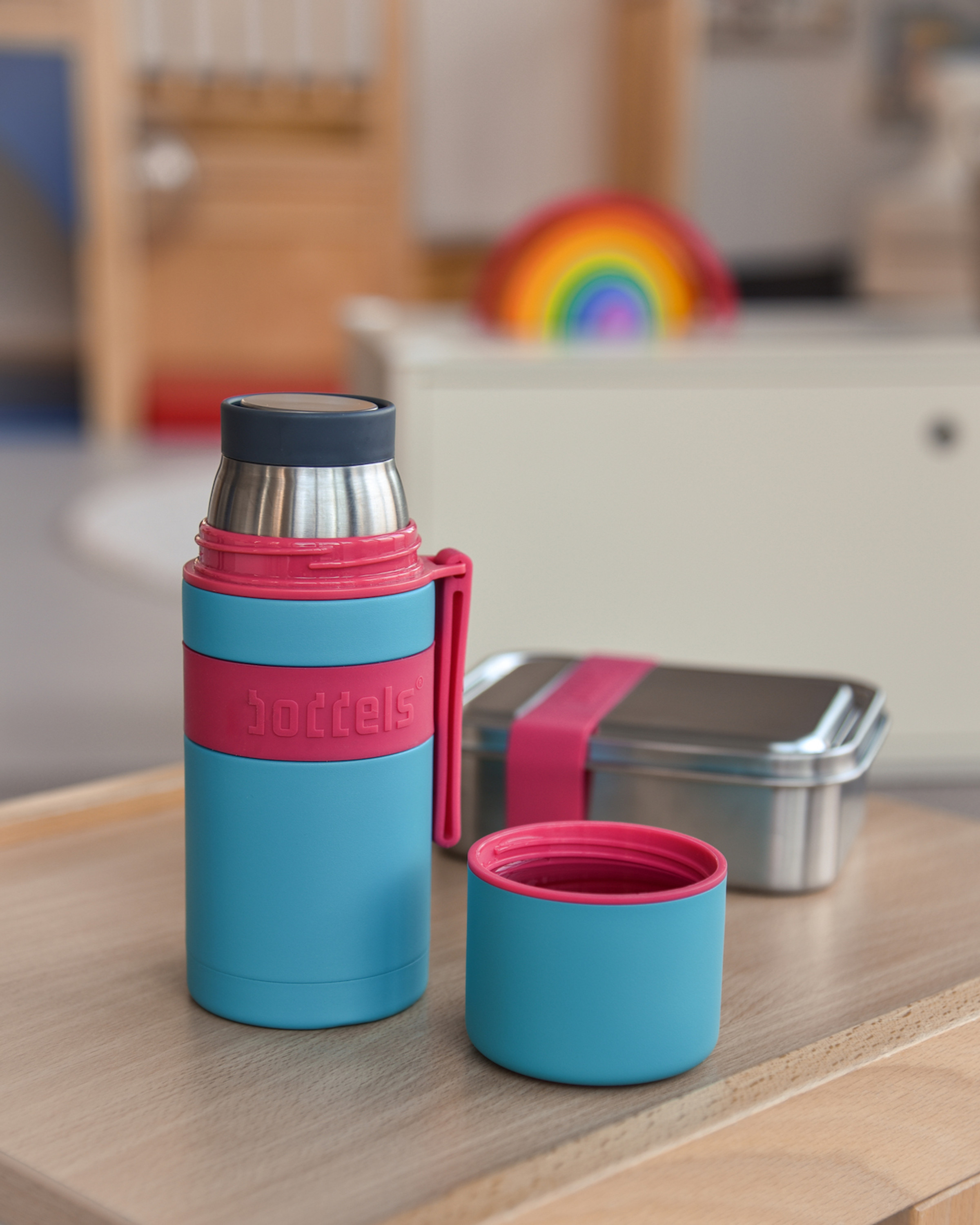 Boddels Isolierflasche Heet 350 ml Himbeerrot/Türkis