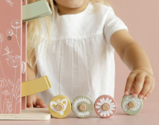 Holz Rollbahn pink inklusive 4 Rollen mit Beschriftung