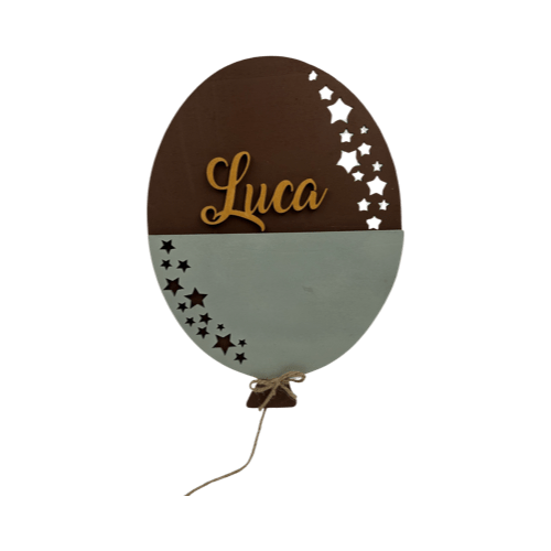Ballon Eisblau mit Sterne, inklusive Namen und Lampe