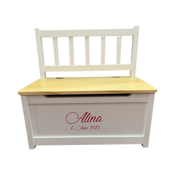 Kindertruhenbank Fenna weiss / natur mit Rückenlehne