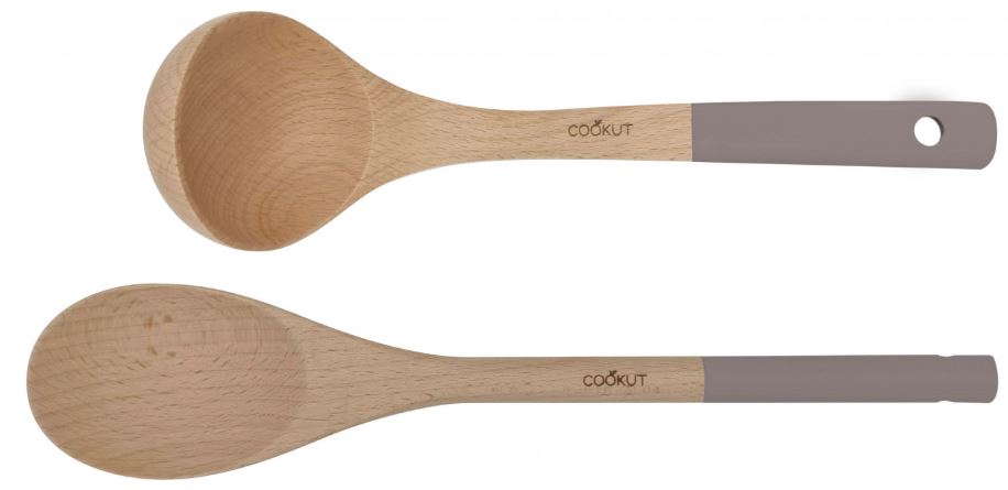 COOKUT Holzkelle + Löffel-Set Moka braun / taupe
